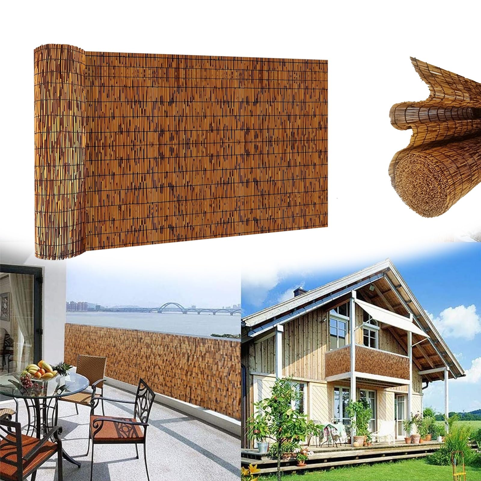 Brise-Vue en Roseau pour Balcon Clôture en Roseau Naturel Écran en Roseau pour Clôture Séparateur Canisse en Roseau Clôture en Bambou pour Patio Extérieur(50x400cm(1.6x13.1FT))