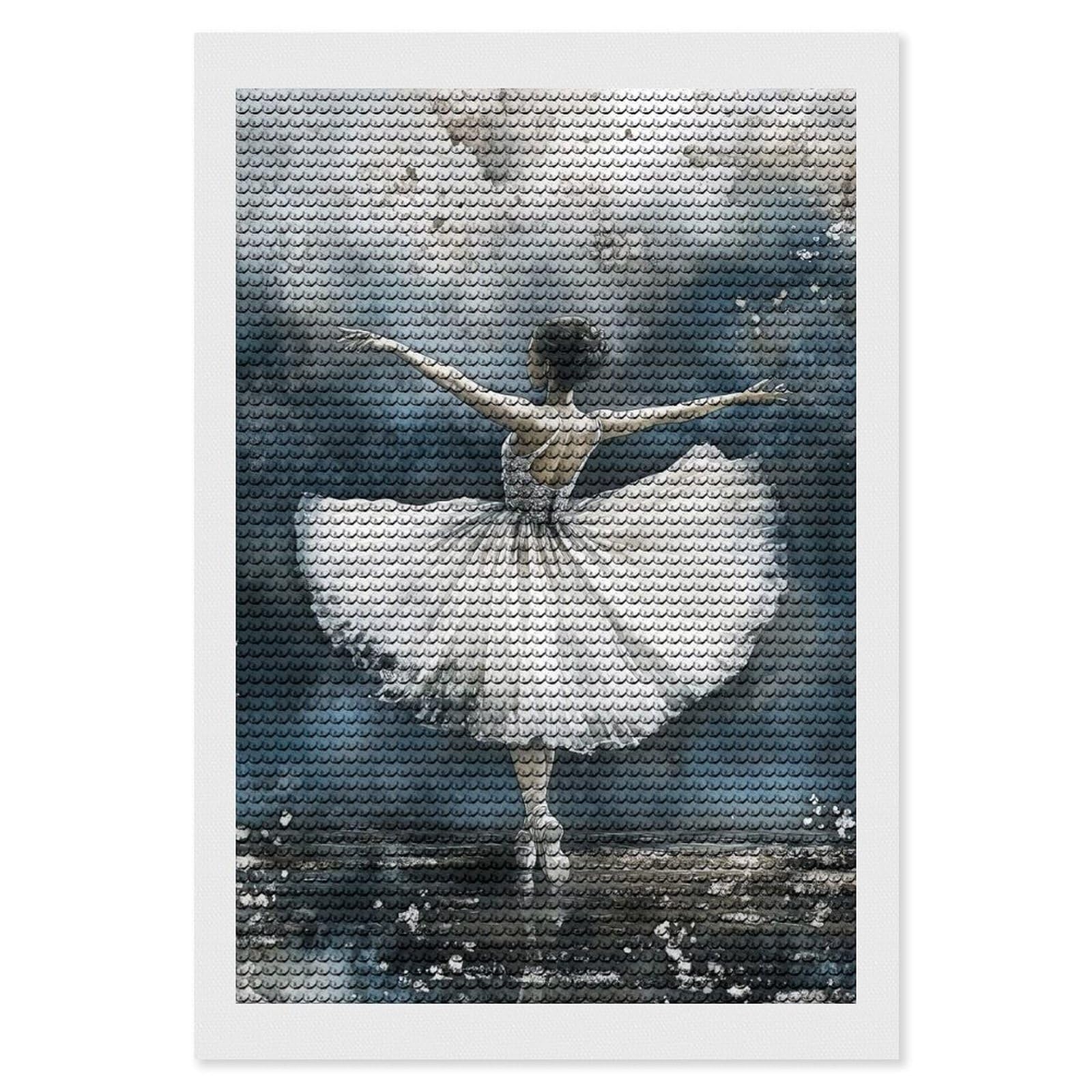 Junmoney Ballerina in White Tutu Watercolor Painting Diamond Art Kit 8"x12", for Beginners, Vintage Style Decor, Good for Quiet Evenings, Festive Craft Gift
