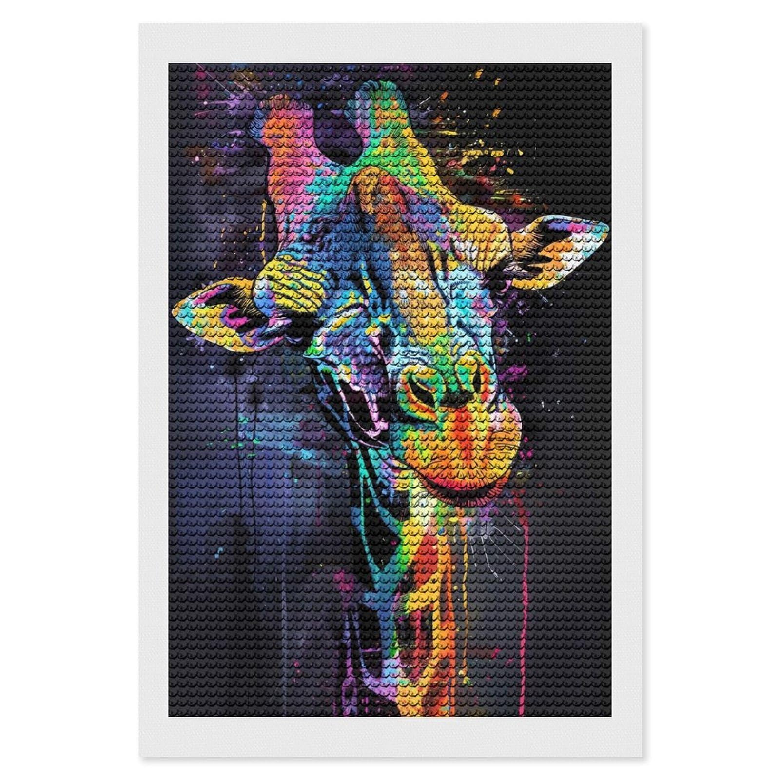 Junmoney Giraffe Popart Painting DIY Diamond Art Canvas Kit 8"x12", Relaxing DIY, Sparkling Crystal Beads, Vintage Style Decor, Holiday Gift Idea