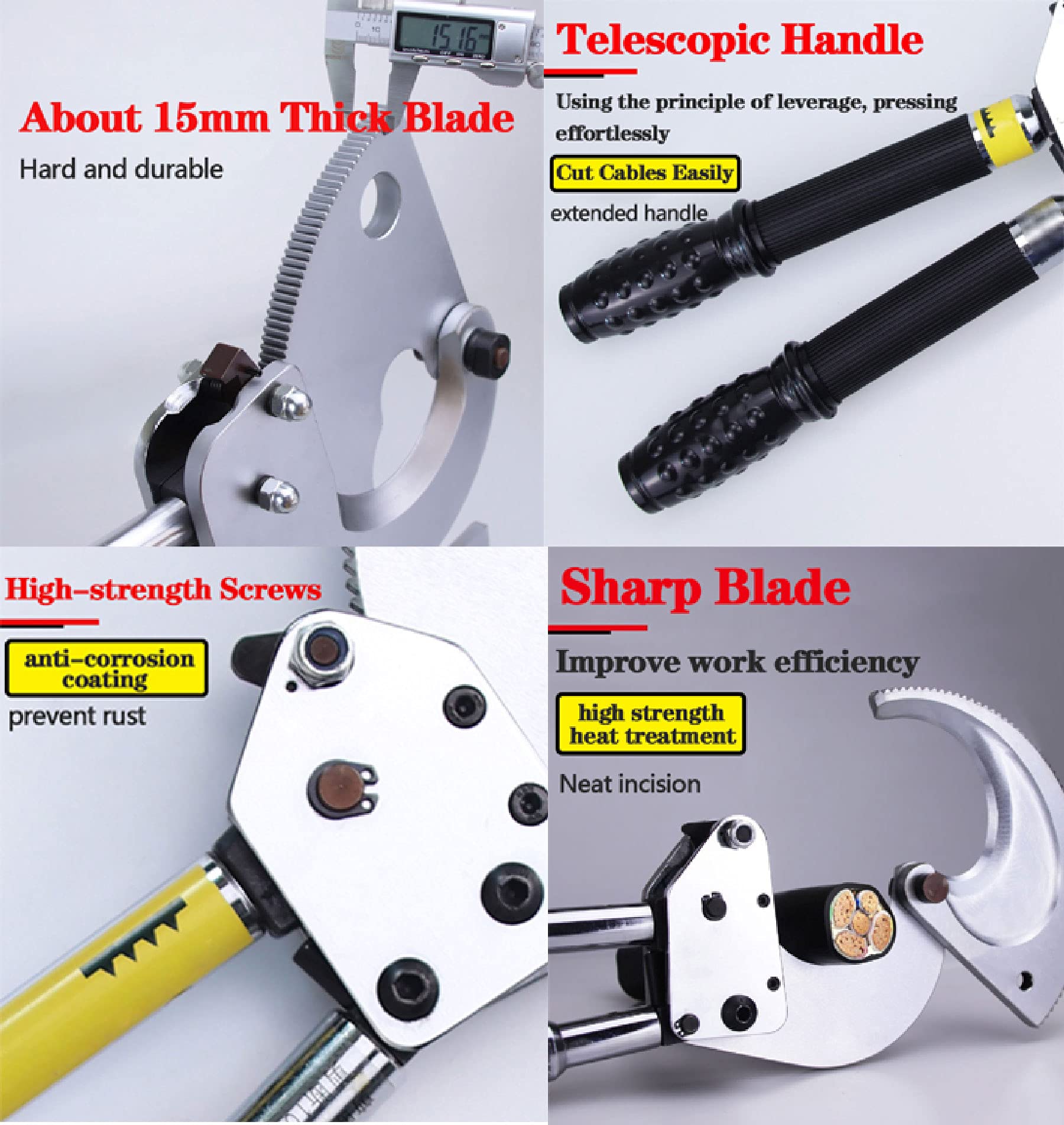 Cortadores de cables resistentes, herramienta de corte manual de trinquete para comunicaciones, capacidad de corte de 50 mm/75 mm, ideal para instalación y mantenimiento de cables