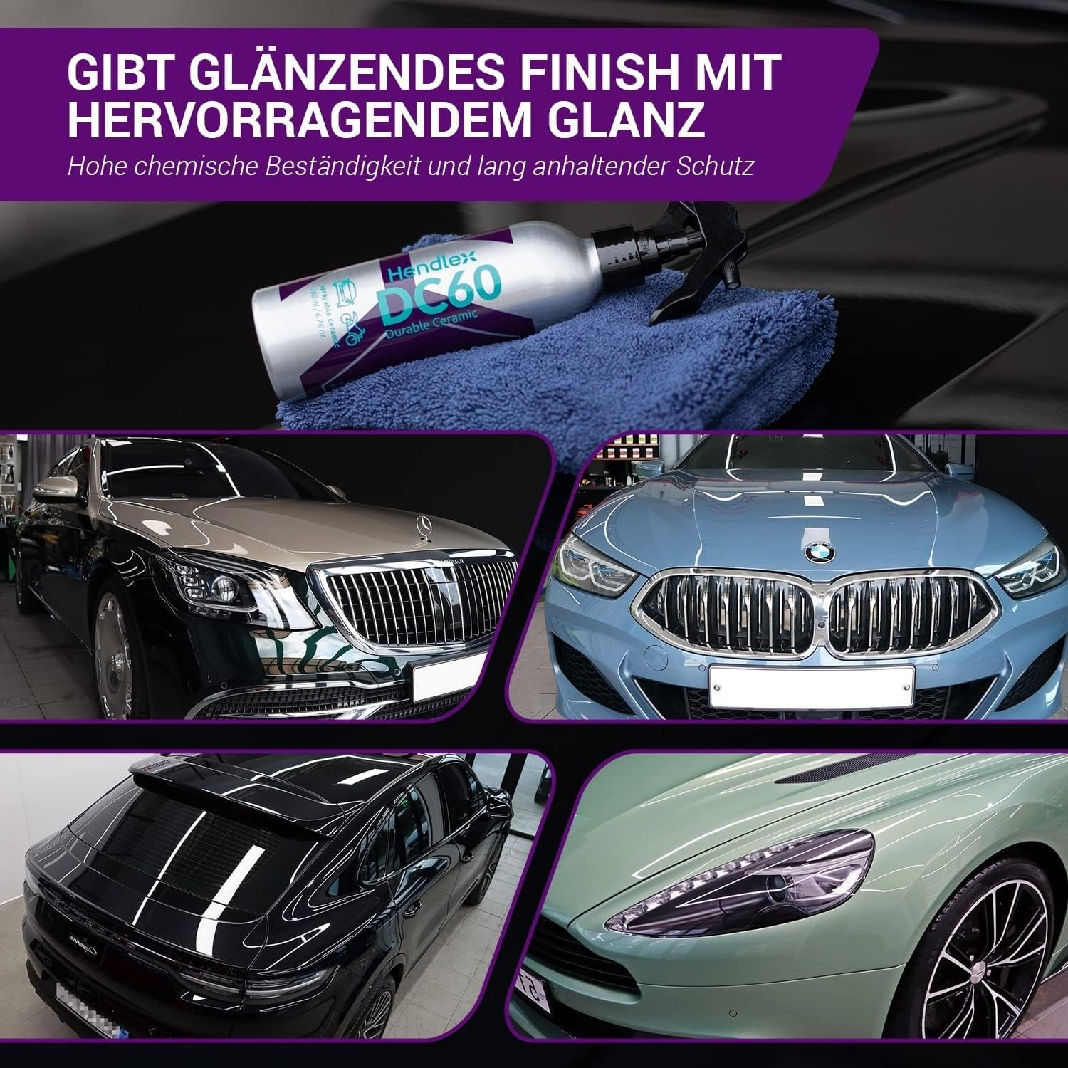 Hendlex DC60 Keramikversiegelung Spray - Hochglanz & Langanhaltender Schutz für Lack, Kunststoff & Metall - Hydrophob, UV-Beständig, Kratzresistent - 200ml