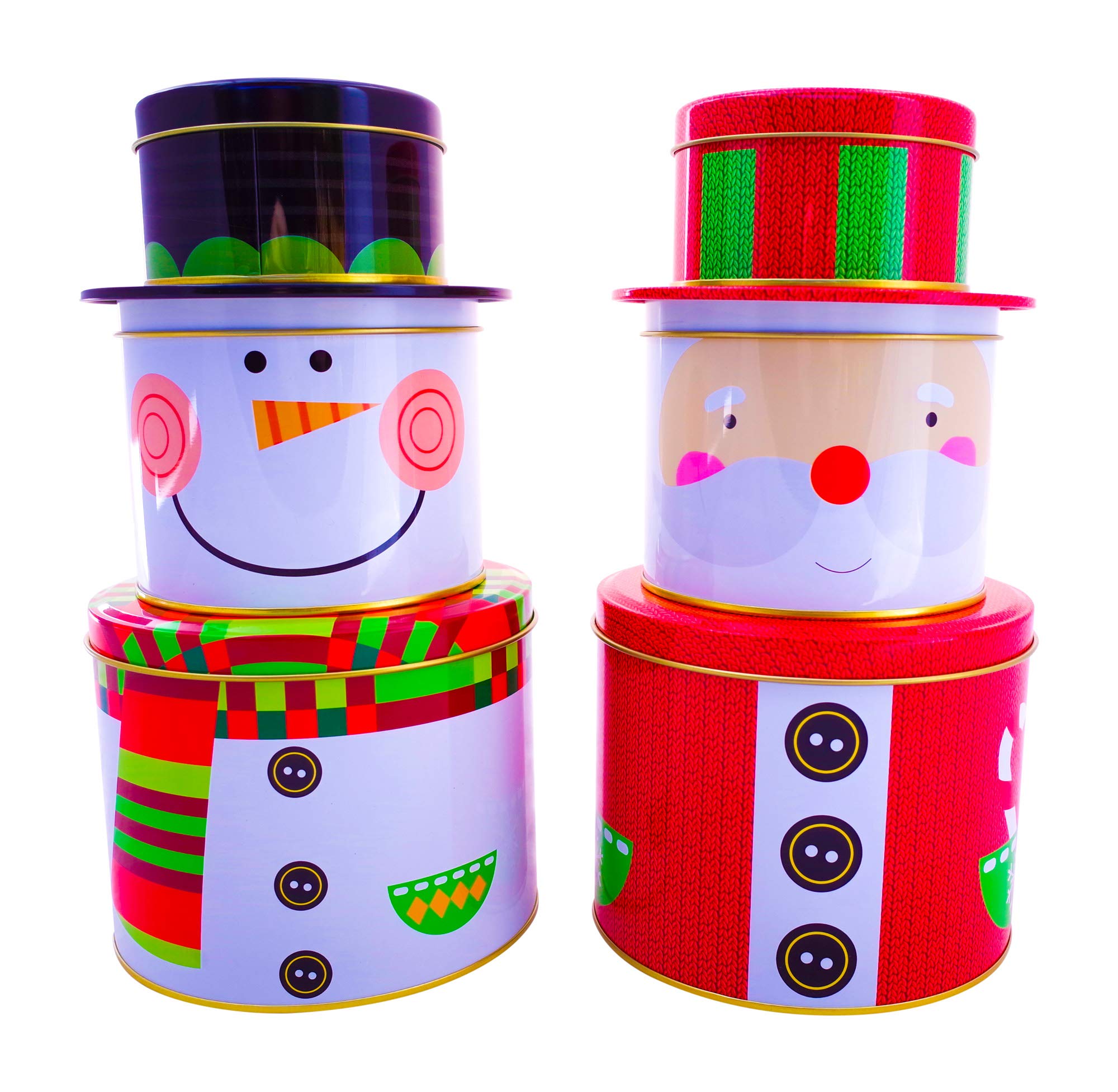 Christmas Nesting Cookie Tins with Lids - Santa Claus and Snowman Nesting Boxes Candy, Cookie, Treats and Chocolate Decorative Holiday Storage Jars