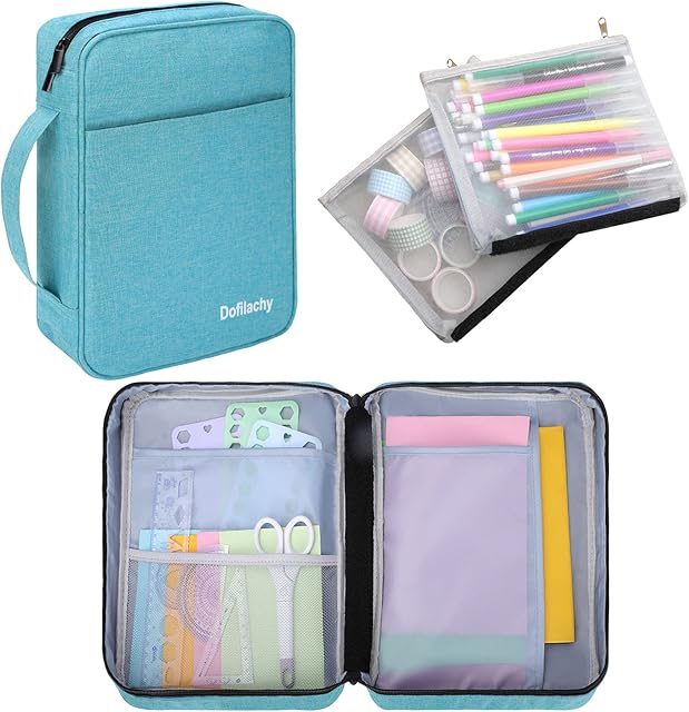 Dofilachy Journal Supplies Case,Portable Journal Supplies Storage Case for B5 Planner,Pens and Planner Stickers-Custom Journal Case with 2 Detachable Bag (Light Green)