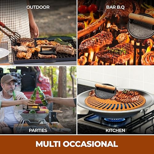 Miniatura 7 de Prensa de hamburguesas de hierro fundido de 6 pulgadas, prensa resistente para parrilla, trituradora de hamburguesas para plancha, trituradora de