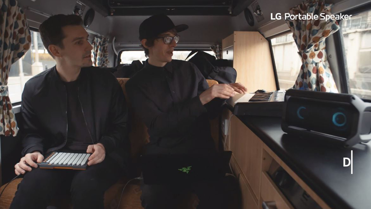 Top panel of LG PK7 speaker with control buttons