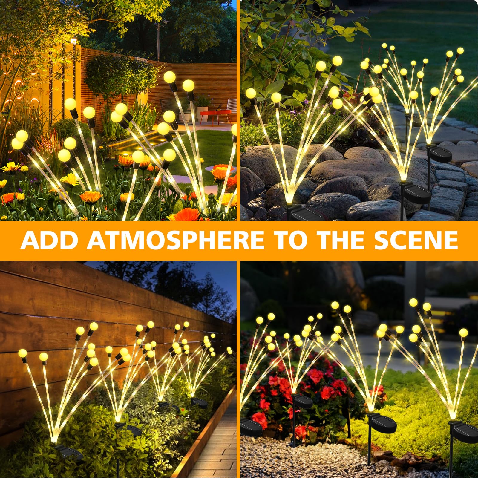 6 Pièces Lumière Solaire Lucioles, 8 LED Lampe Solaire Extérieure Étanche, Lampes Jardin Firefly, Lampe Solaire Extérieure Luciole pour Jardin Décoration, Balcon Allée Terrasse, Janue Chaud