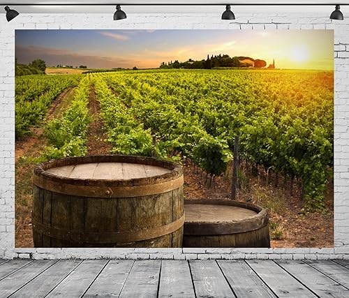Miniatura 4 de Telón de fondo de tela de viñedo de 5 x 3 pies, barril de madera de vino tinto, fondo de fotografía de toscana verde, fondo de fotografía,