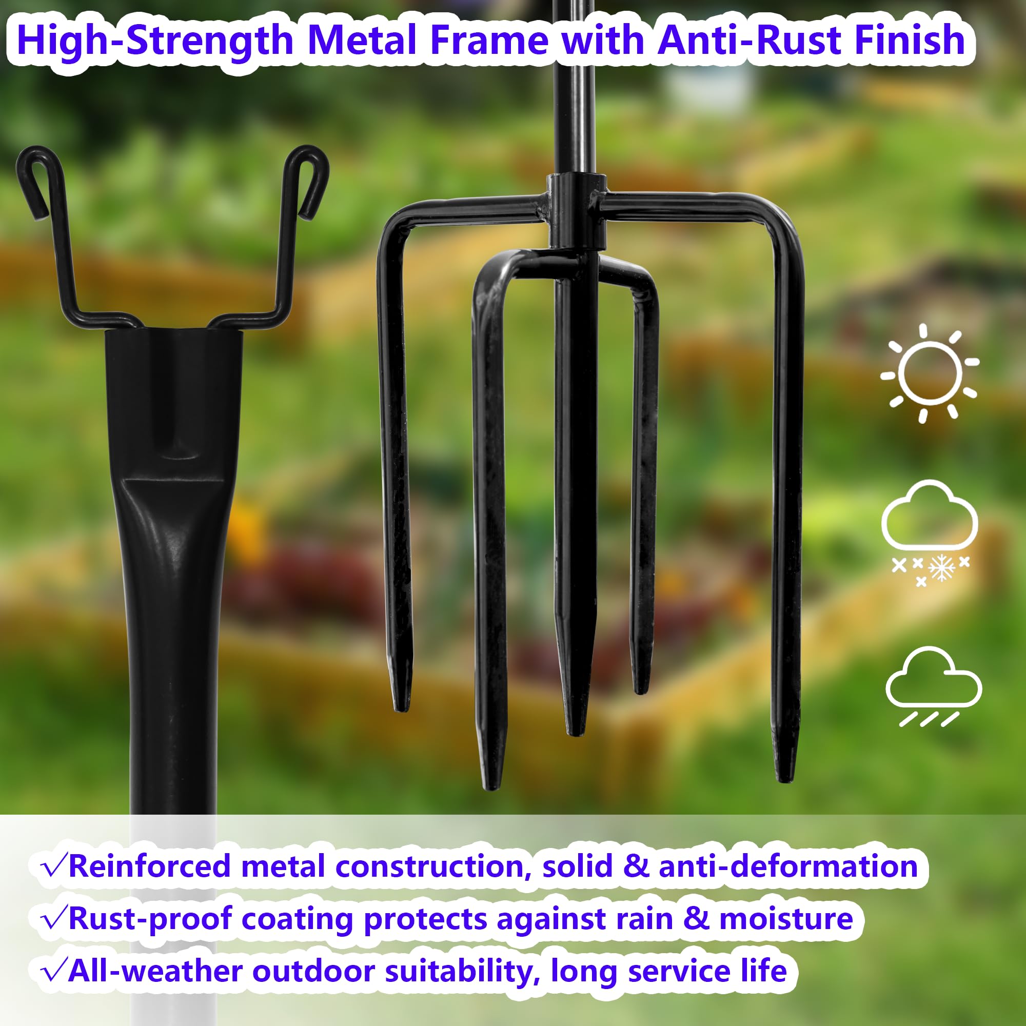 Lot de 2 piquets en métal robuste de 198 cm pour filet de jardin 5 dents