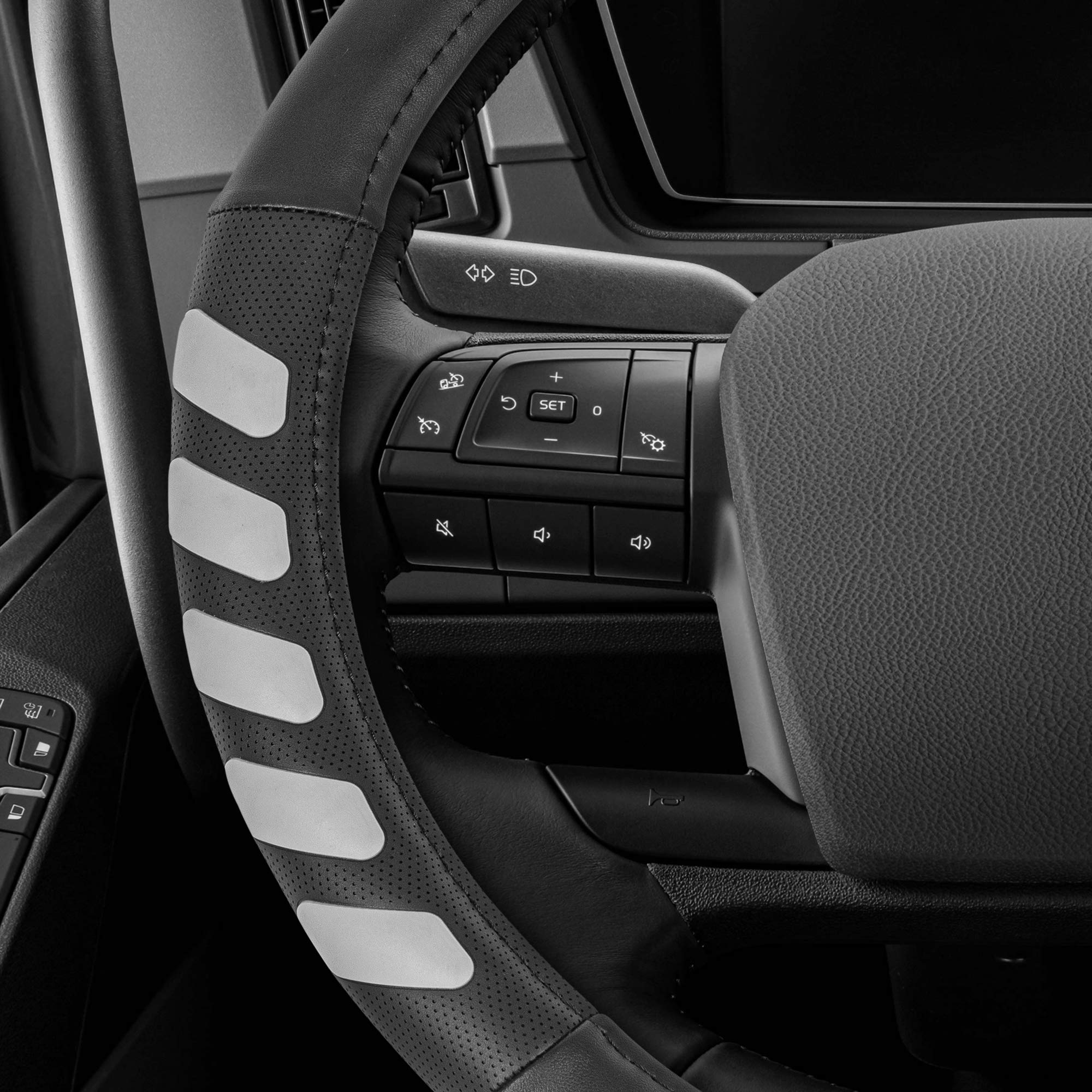 Steering Wheel Cover For Truck 18-Inch Big Rig Steering Wheel Cover &ndash; Gray Premium Synthetic Leather, Non-Slip Grip For Trucks &amp; Tractors, Motor Trend Brand 17 Inch Steering Wheel Cover