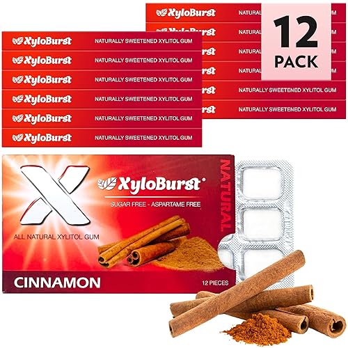 Miniatura 3 de XyloBurst Goma de mascar de xilitol  Sin azúcar, sin gluten, apto para dieta cetogénica, sin aspartamo, goma de mascar para la salud bucal  Canela