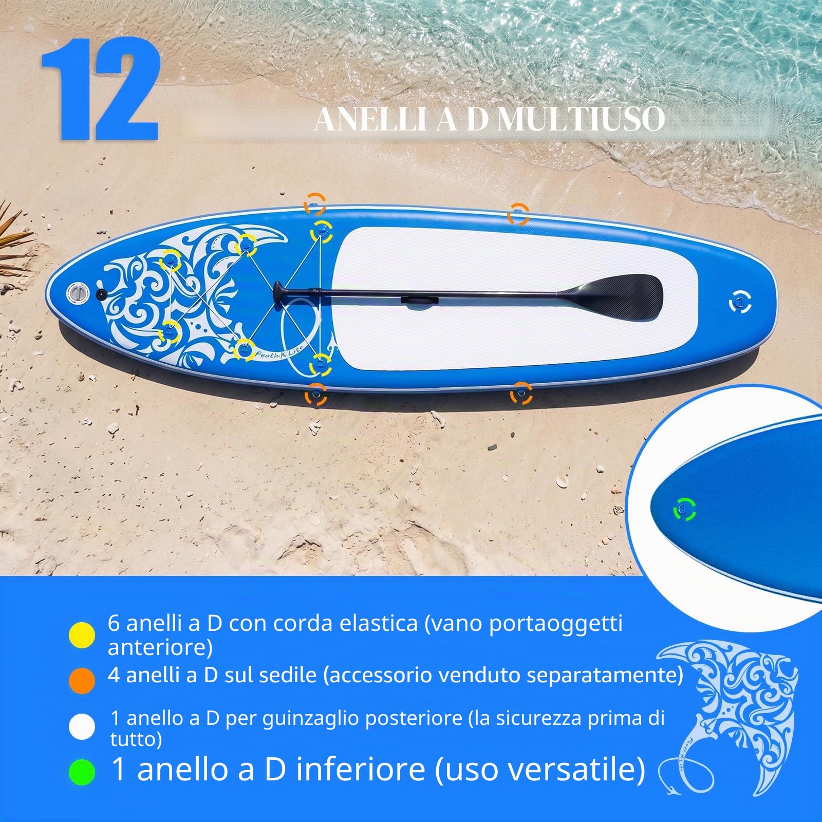 FEATH-R-LITE Tavola gonfiabile Stand Up Paddle con accessori SUP per