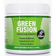 Green Fusion, Greens Powder Superfood, One Container, Organic Green Veggies and Fruits, Probiotics, Digestive Enzymes, Berry Taste, Gluten Free, Healthy Gut and Immune System Support, All Natural