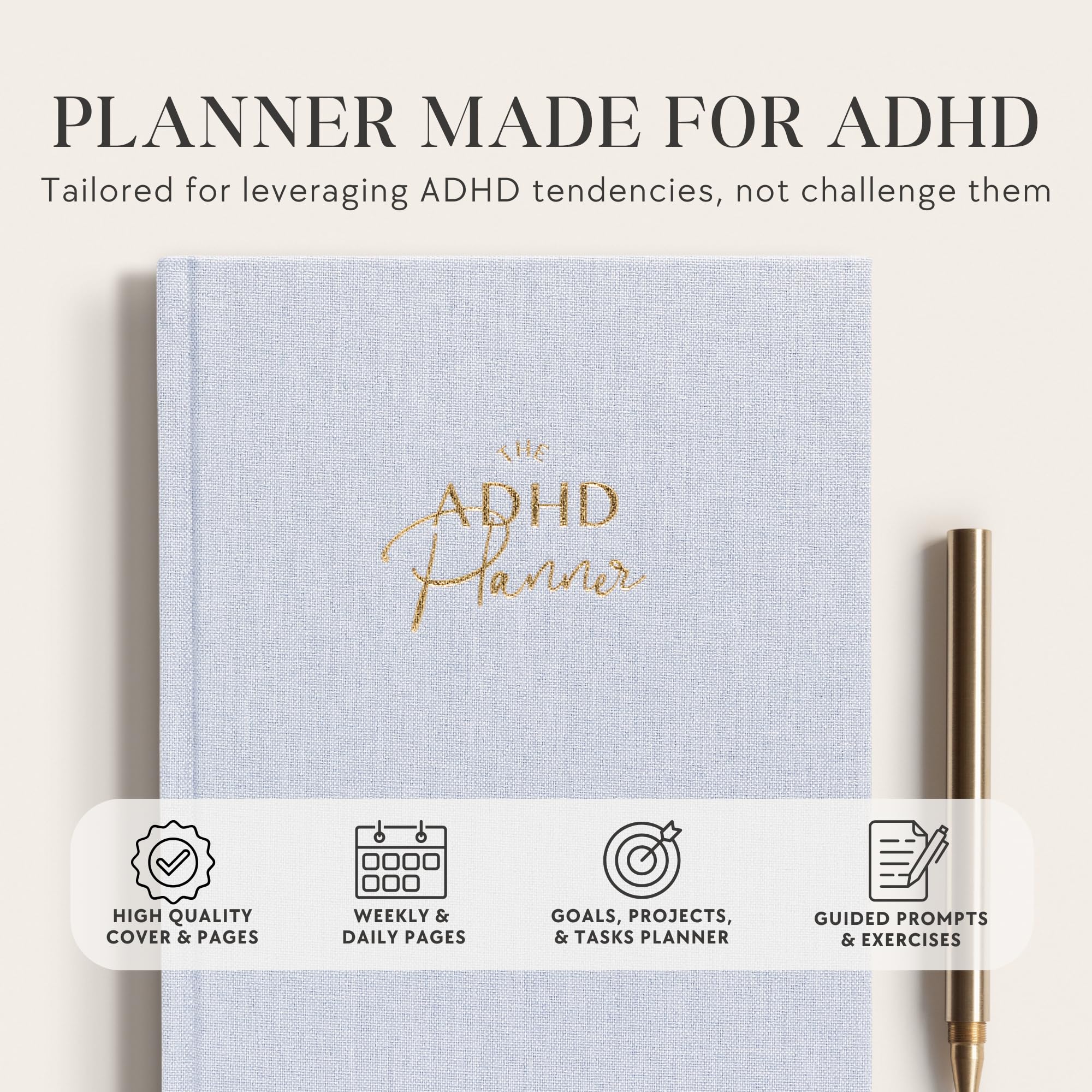 Planer ADHD dla dorosłych, niedatowany codzienny i tygodniowy dziennik ADHD dla osób zdezorganizowanych, 90 dni, śledzenie nawyków, emocje i nastrój, cele akademickie - struktura i koncentracja dla