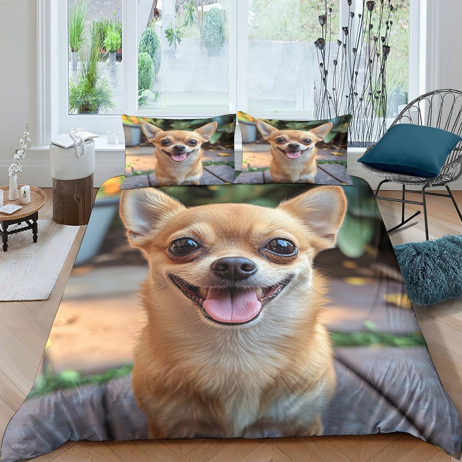 Ctjqhvkz Style-5 3D Printed Smiling Chihuahua Fitted Sheet Microfiber Soft Non-Slip Mattress Cover For Bedroom Guest Room Decor Single（135X200cm）