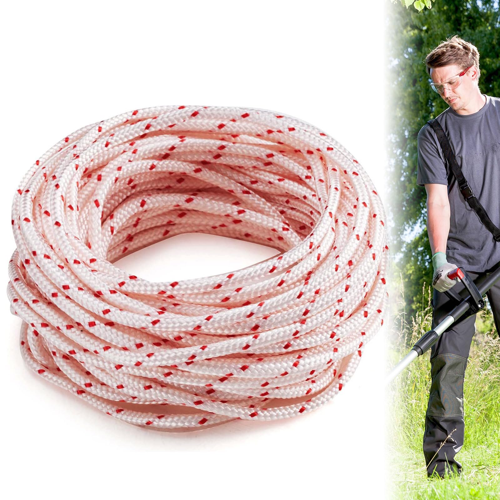 iwiio3.5mm Pull Cord for Petrol Lawnmower, 10 Meters Lawnmower Pull Cord Replacement, pull start cord for Recoil Starter Husqvarna STIHL Craftsman Chainsaw Rope Replacement,Lawn Mower Trimmer