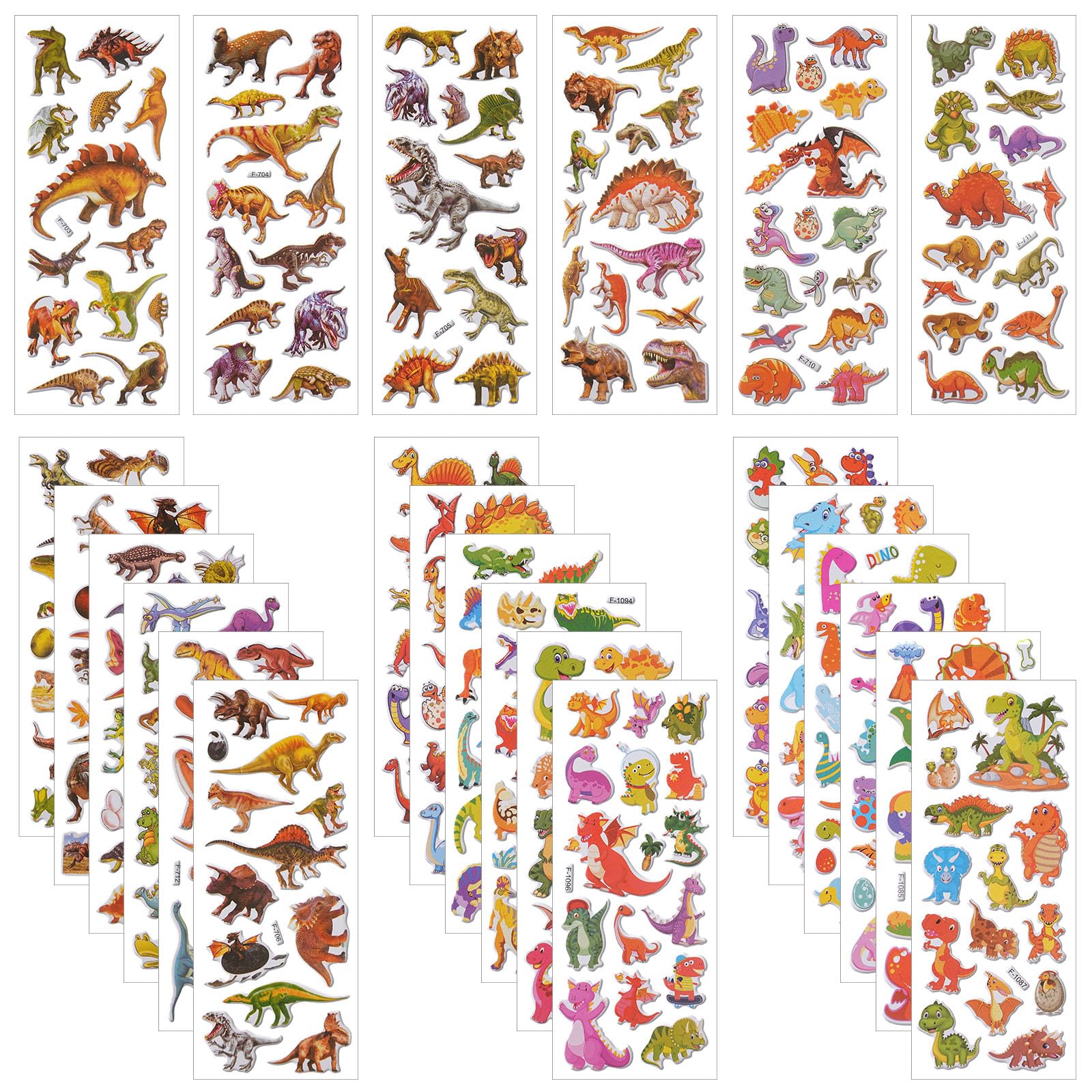 Vicloon 24Sheets - Dinosaur 3D Stickers, 350+ Puffy Stickers 24 Variety Sheets For Party Rewarding Gifts Scrapbooking Including Dinosaur And More