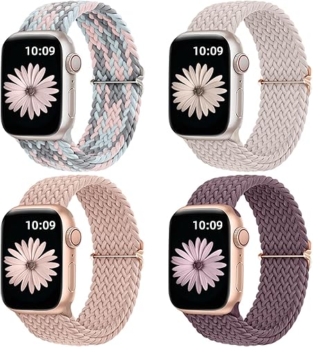 DaQin Paquete de 4 correas trenzadas Solo Loop compatibles con Apple Watch de 1.496 pulgadas, 1.575 pulgadas, 1.614 pulgadas, 1.654 pulgadas, 1.732