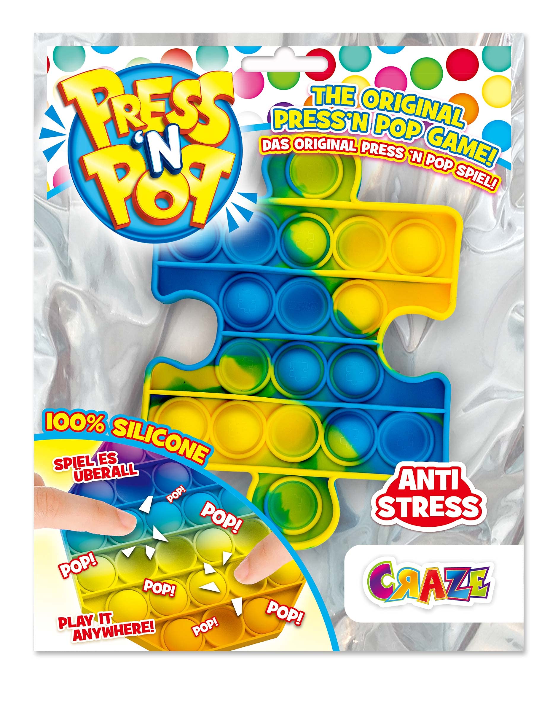 CRAZE PressNPop Press N POP 37232, zabawka sensoryczna antystresowa dla dzieci i dorosłych, kolorowe motywy, 37232, piękne kombinacje kolorów