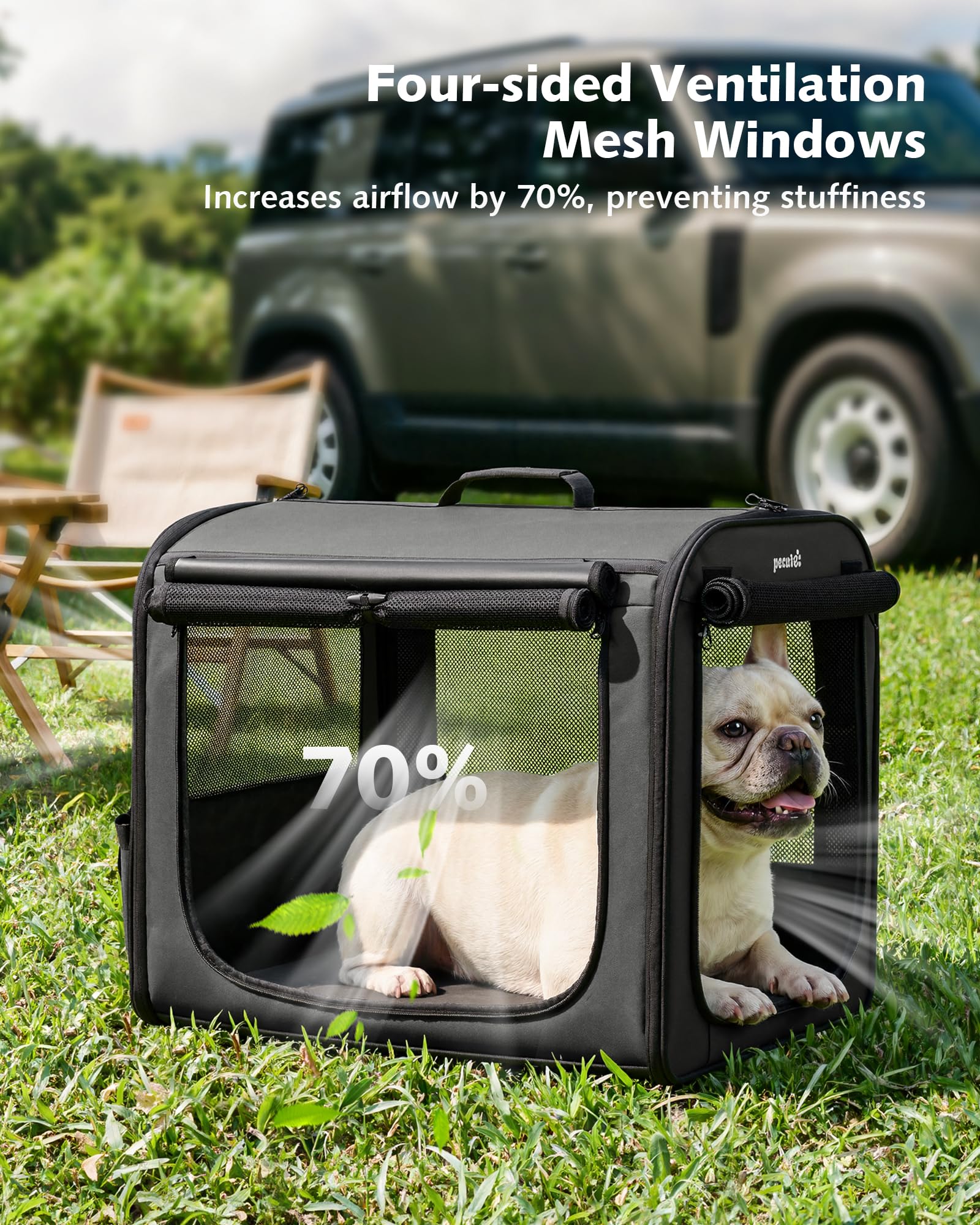 Pecute Transportin Gato Perro Plegable Jaula para Gatos Perros Casa de Gatos Perros con Cerradura y Correa de Seguridad Ajustable, Apto para Coches, Tiendas de Campaña para Mascotas, Gris Oscuro