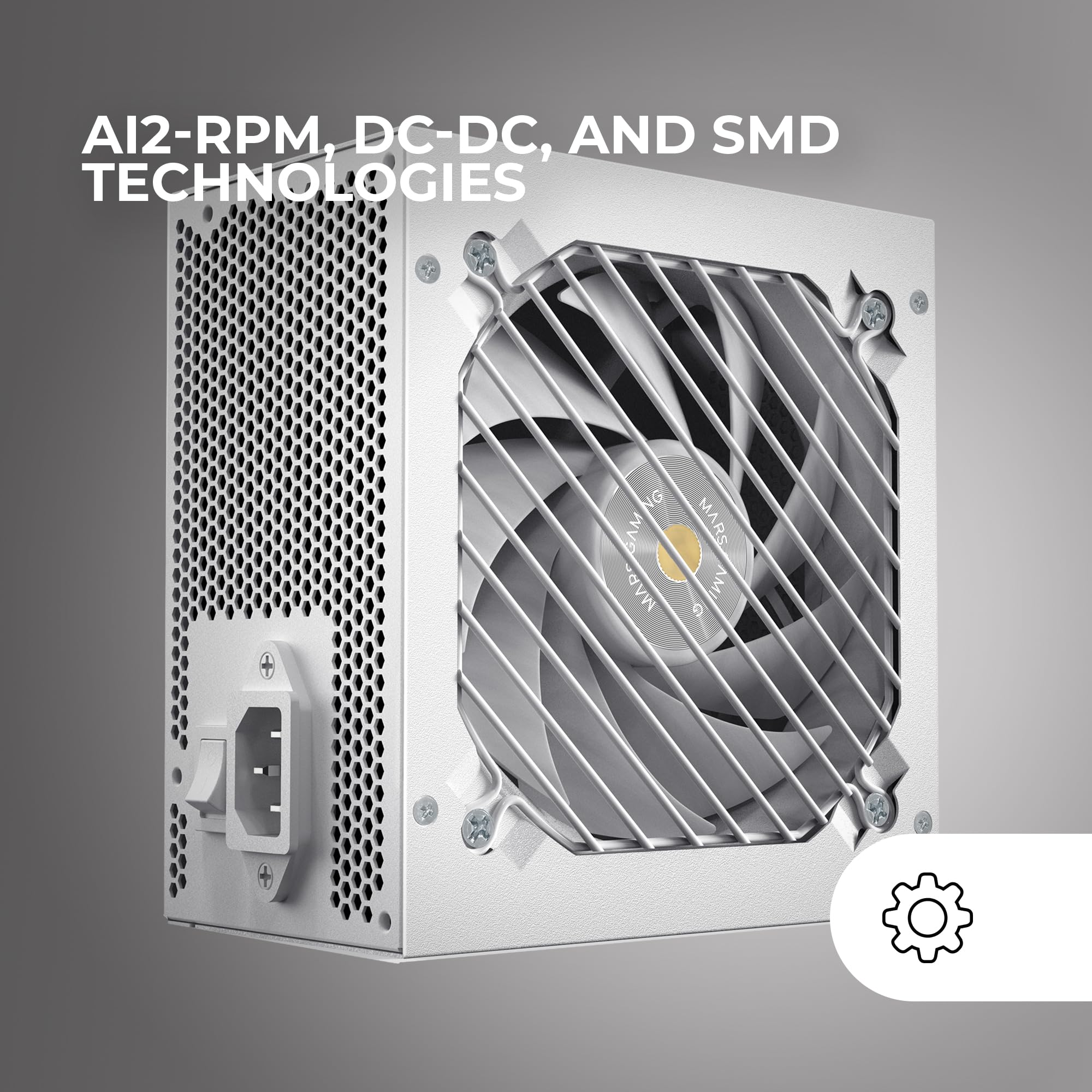 Mars Gaming MPB750SI, Alimentation PC ATX 750W, Garantie 7 Ans, 80Plus Bronze 230V, 90% d'Efficacité, Ventilateur SI Extreme Silence avec Noyau en Cuivre, Technologies AI2-RPM, DC-DC et SMD, Blanc
