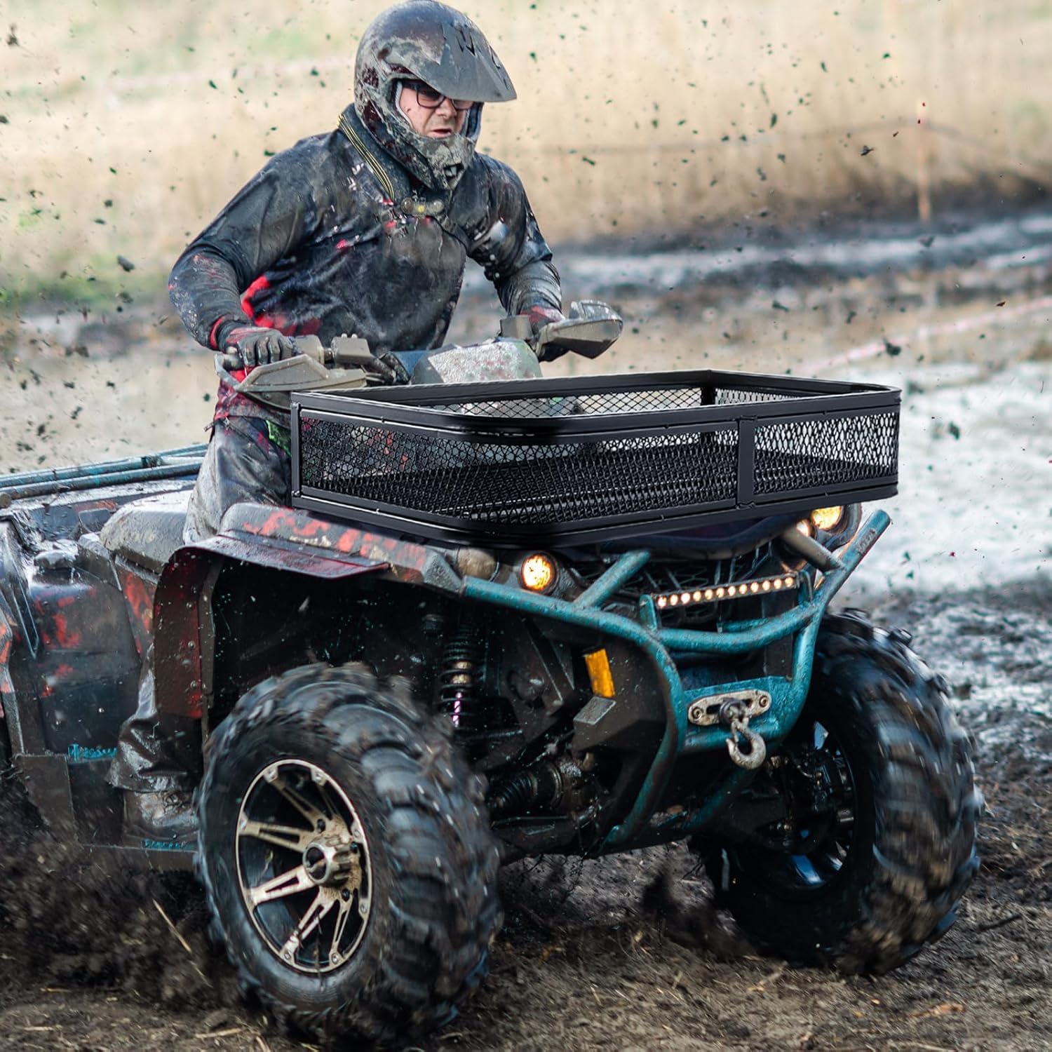 GYMAX Cesta para Equipaje de Coche, Cesta de Almacenamiento para ATV, de Metal, Almacenamiento Colgante, Transporte Ligera, Color Negro (92 x 44 x 16,5 cm)