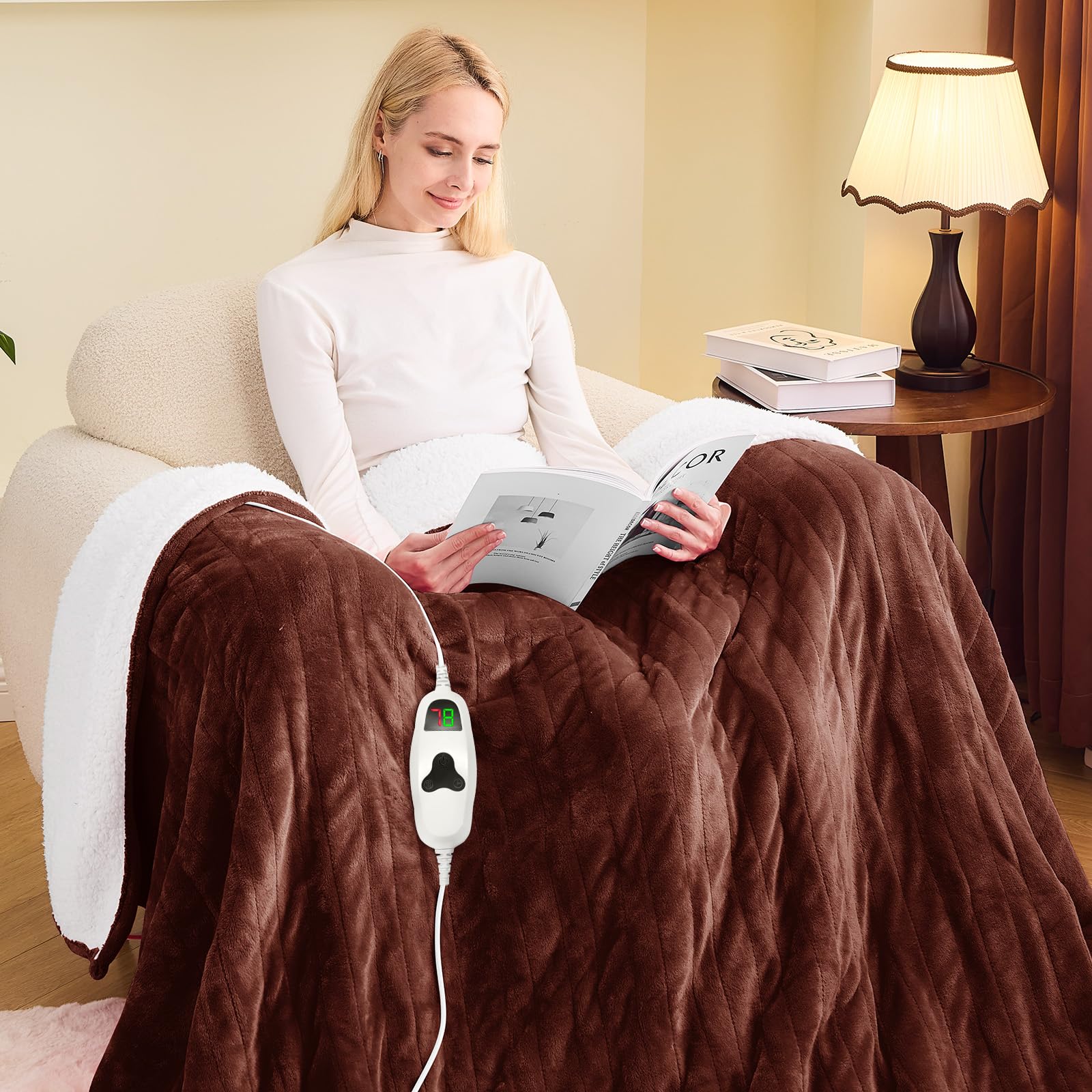 greenoak Heated Blanket Electric Twin 62"X84", Heating Blankets with 10 Levels 8 Hours Auto-Off Overheat Protection, Soft Flannel Sherpa Fluffy House Warming GIF, ETL Certified Mocha