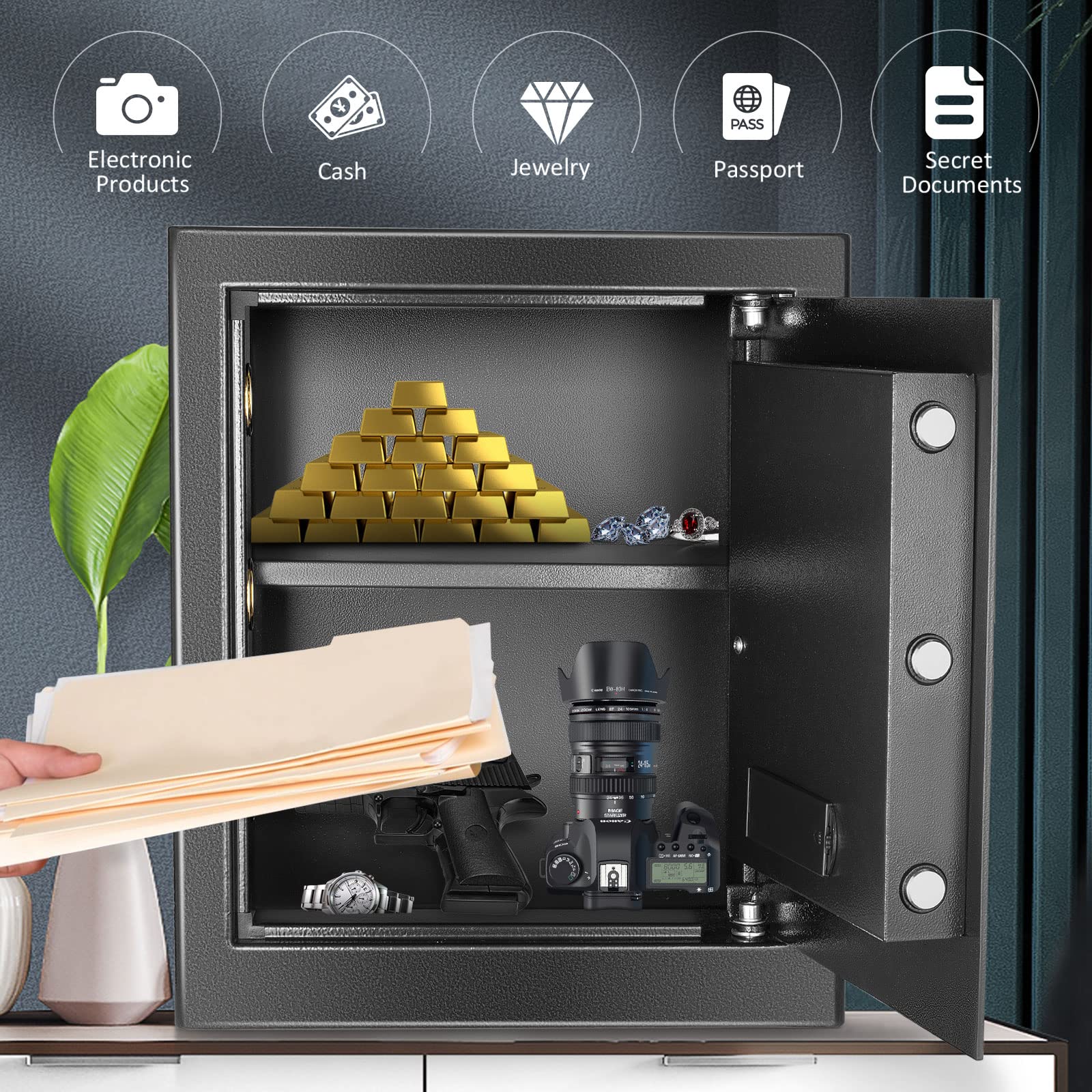 DIOSMIO Fireproof Safe Box with Fireproof Document Bag, 2.08Cub Digital