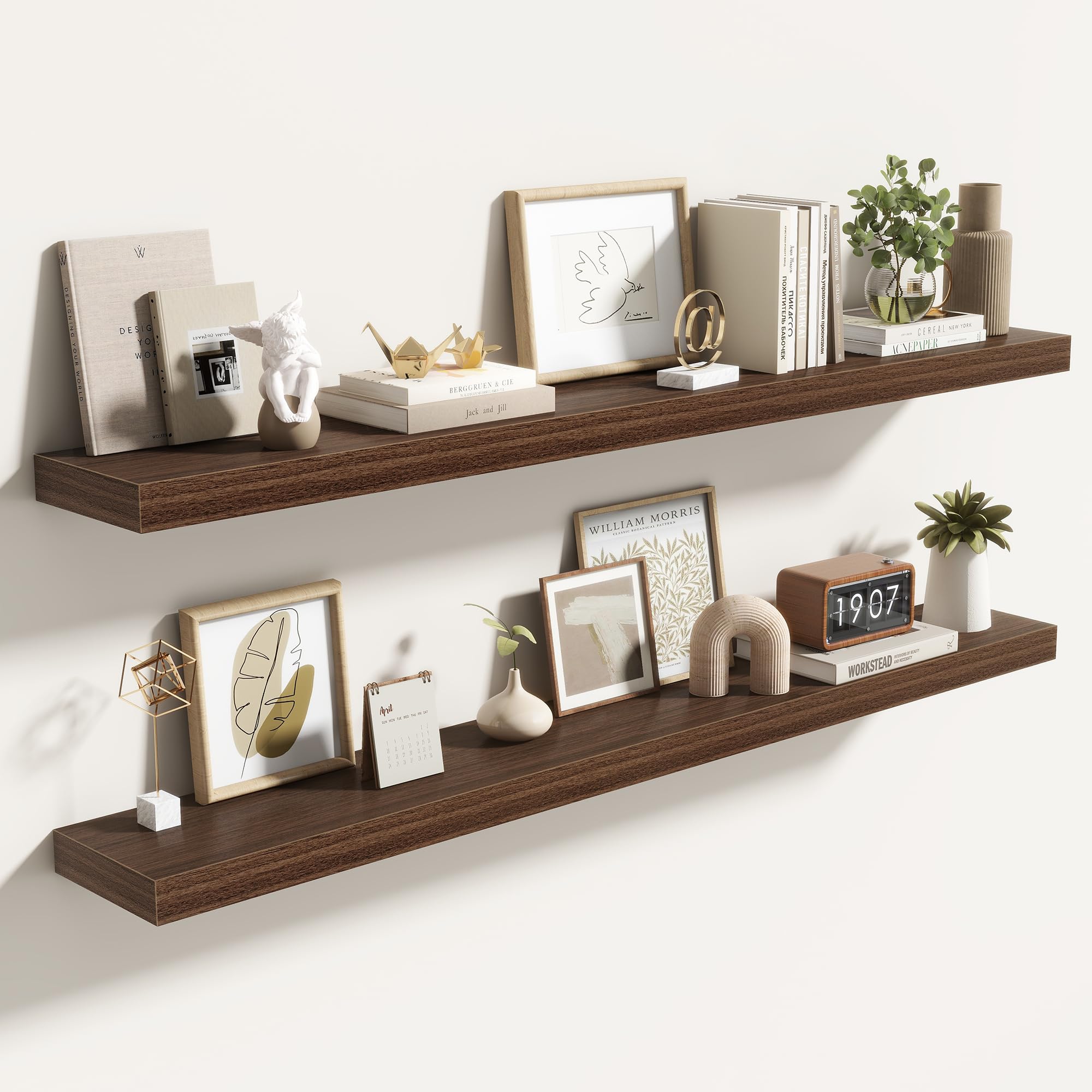 Acovy 120cm Floating Shelves, 6.5Inch(16.5cm) Deep Floating Shelves for Wall, 48 Inch Hanging Shelf with Invisible Brackets, Shelves for Bathroom, Bedroom, Living Room, Set of 2 โ image 1