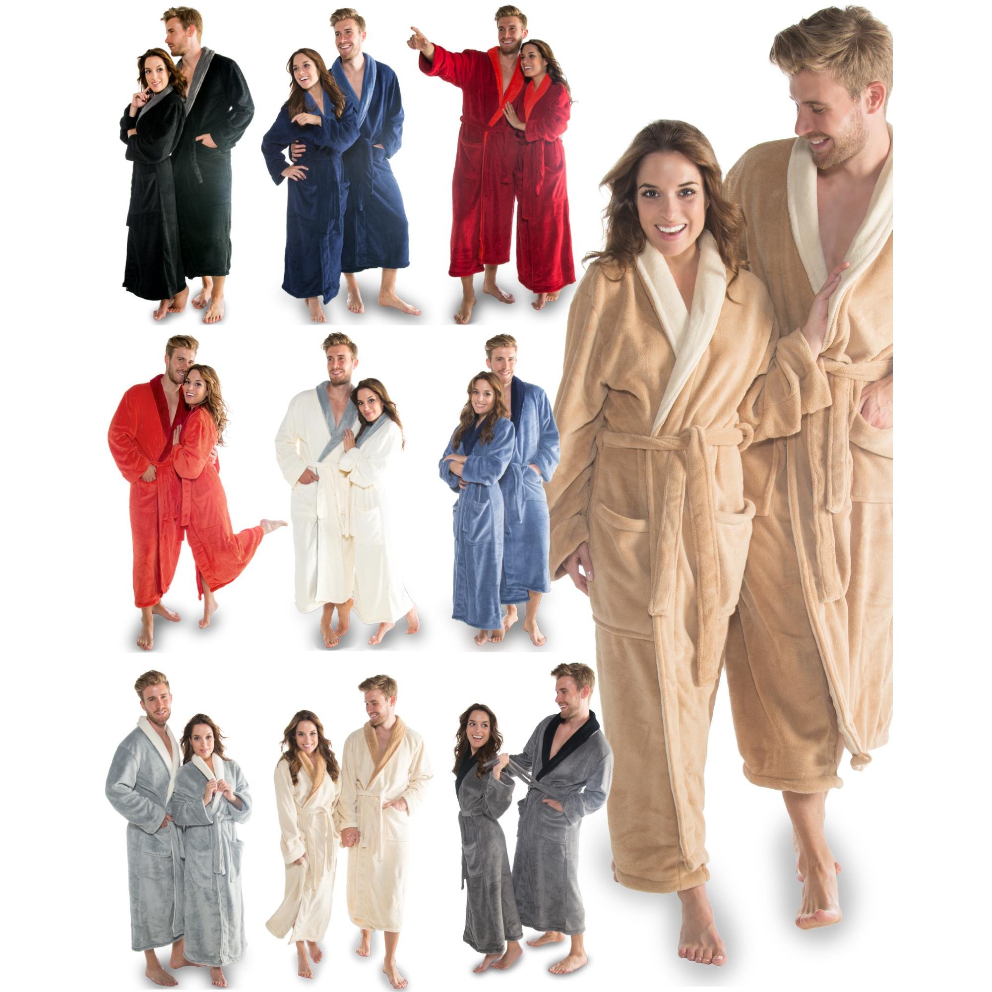 CelinaTex S-XXXL Bademantel Schalkragen zweifarbig lang Taschen Damen Herren Unisex Mikrofaser Kuschelfleece Oeko-TEX Nevada