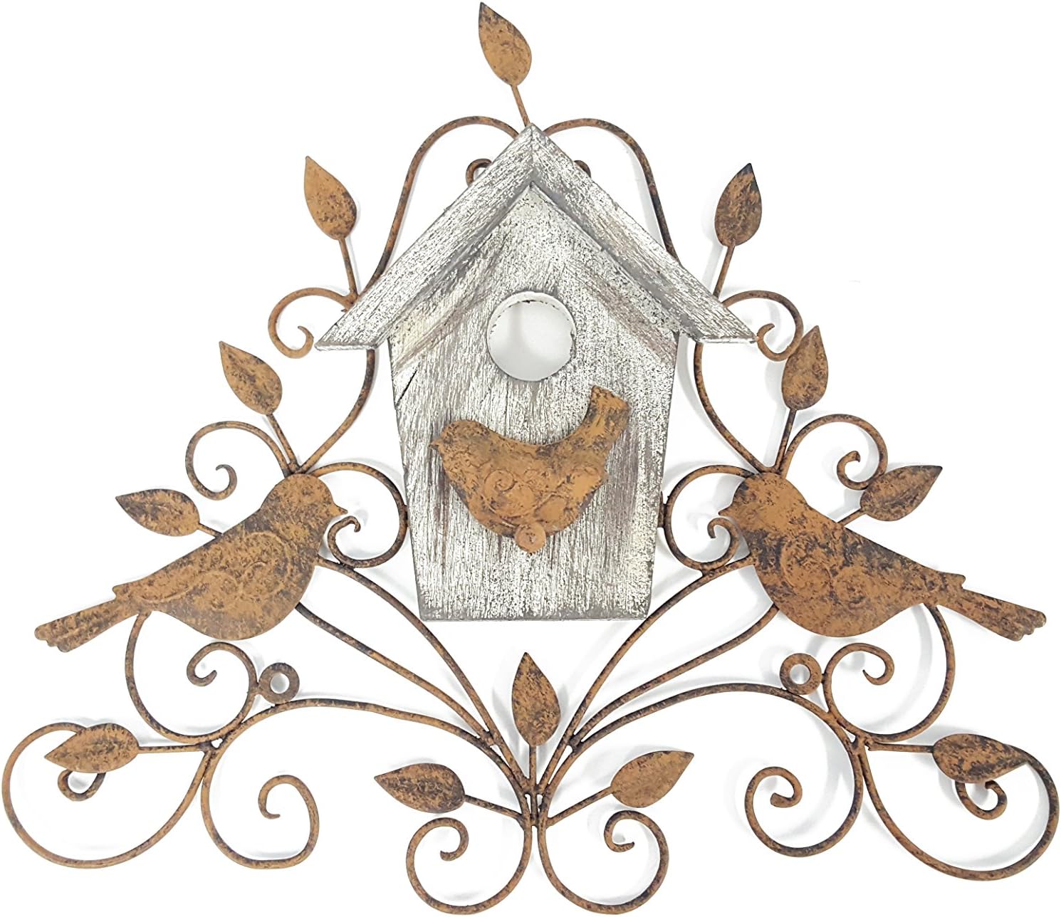 Metal & Wood Tree Wall Decor with Birds & House