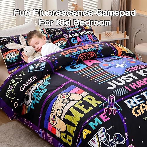 Miniatura 3 de Meeting Story Juego de ropa de cama con estampado de consola de videojuegos color negro para niños, juego de ropa de cama para consola de juegos,