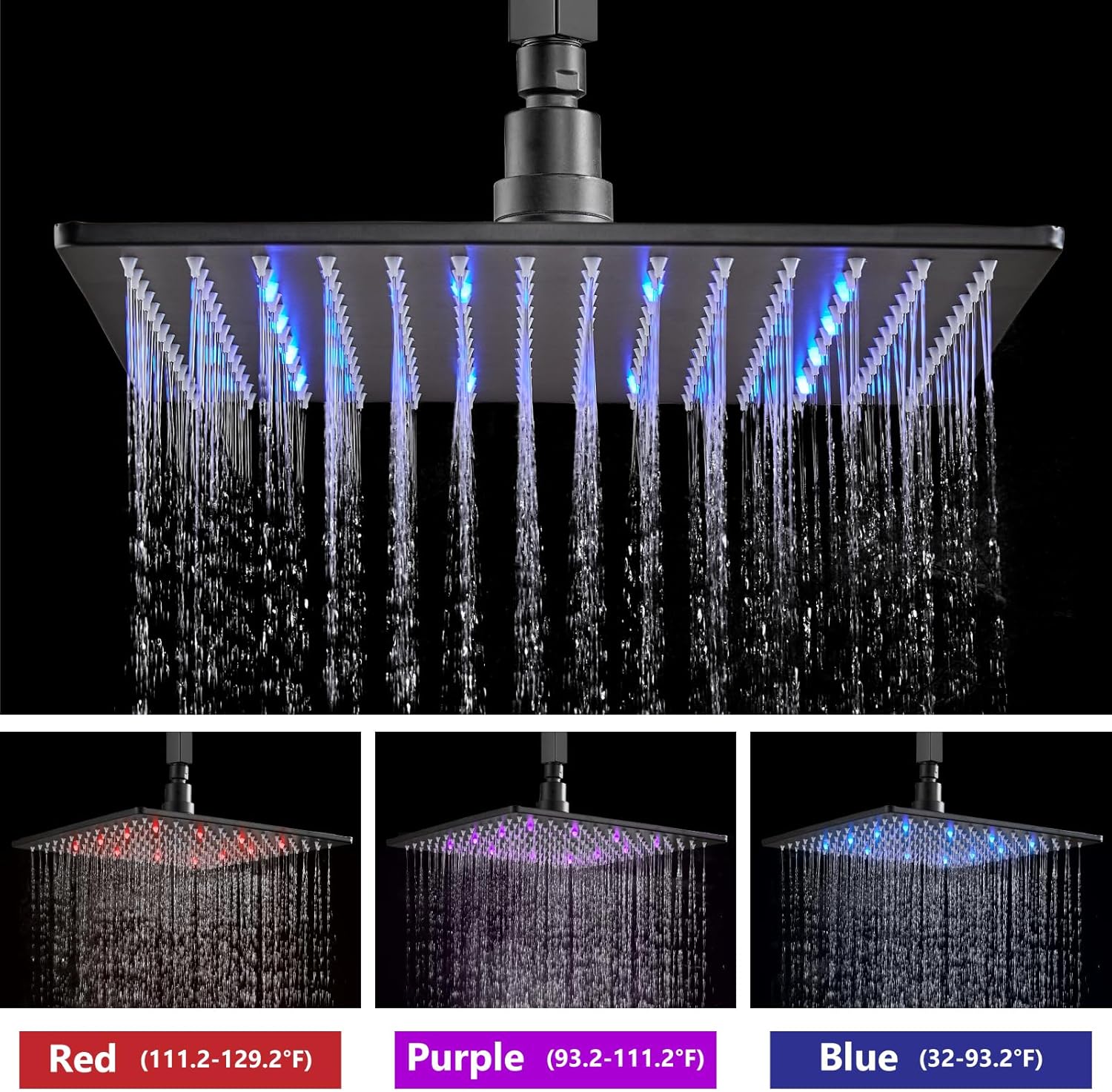 Aolemi Ceiling Mount Shower Faucet Set with Handheld Spray High Pressure Shower Faucets Sets Complete Rough-in Valve and Shower Trim Kit System Included Rainfall Matte Black 12 Inch LED Shower Head - Image 2