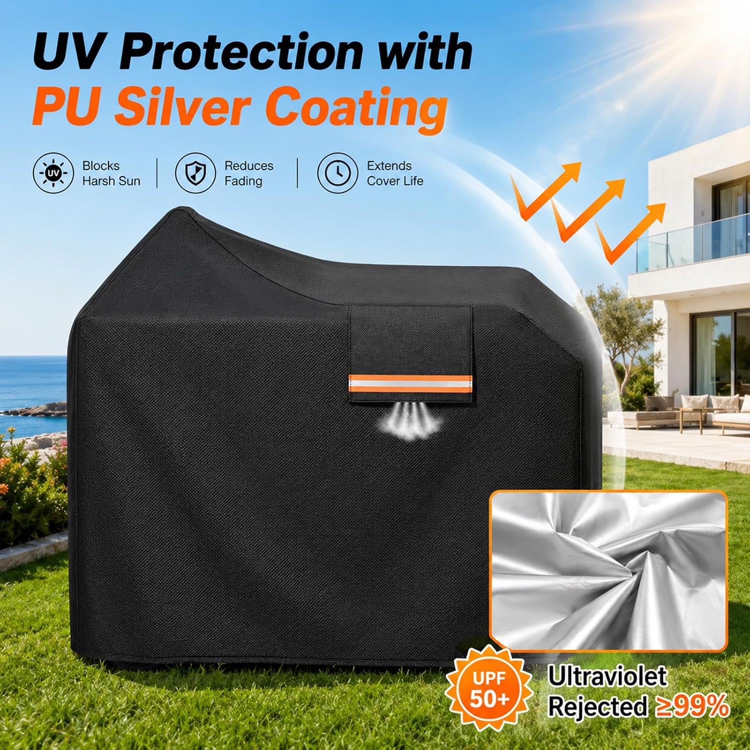 EVRBUL Outdoor Sink Table Cover for Cuisinart CGWM-090 & CGWM-094 Heavy Duty Waterproof Outdoor Prep Table Cover with Reflective Strip Air Vents Drawstring 48" L x 23" W x 47" H