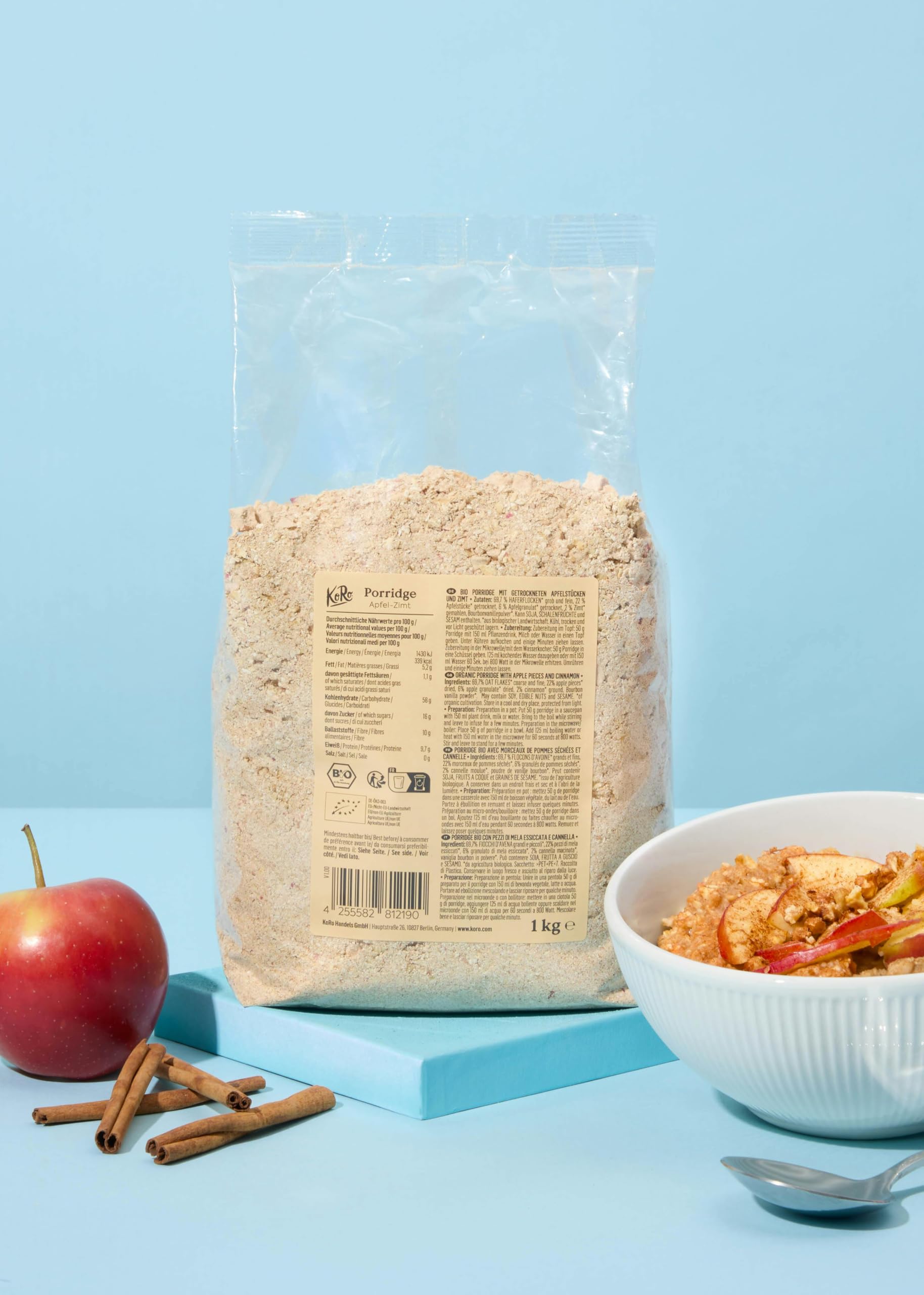 KoRo - Porridge mela e cannella bio 1 kg - vegan - aromatico e dolce - veloce da preparare