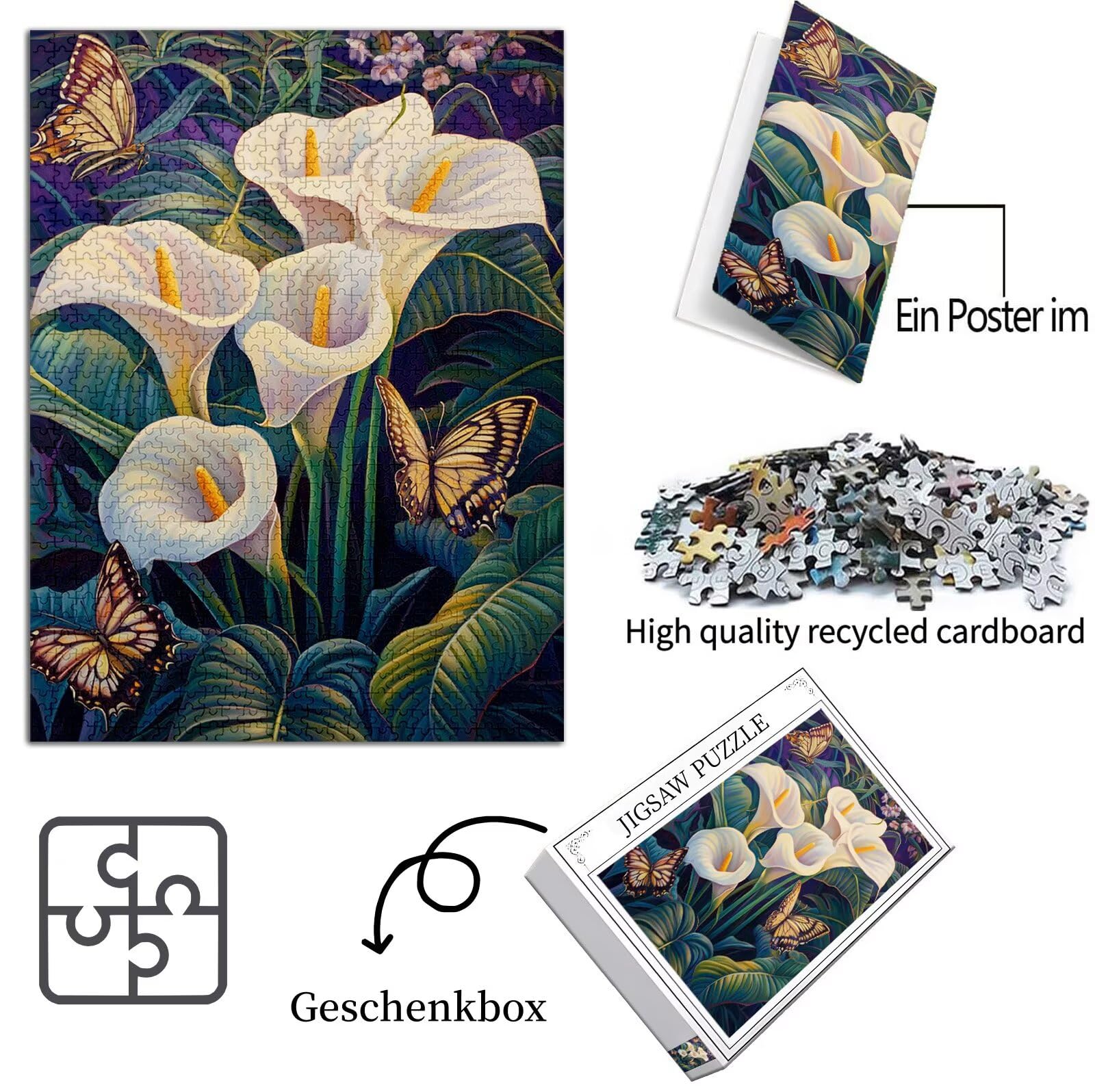 Motyl Puzzle 1500 sztuk, 5D DIY Puzzle Kwiat Puzzle 14 lat dorośli i początkujący, układanka z pudełkiem prezentowym, gry relaksacyjne i wywiadowcze, wystrój pokoju do domu, 87 x 57 cm, model711