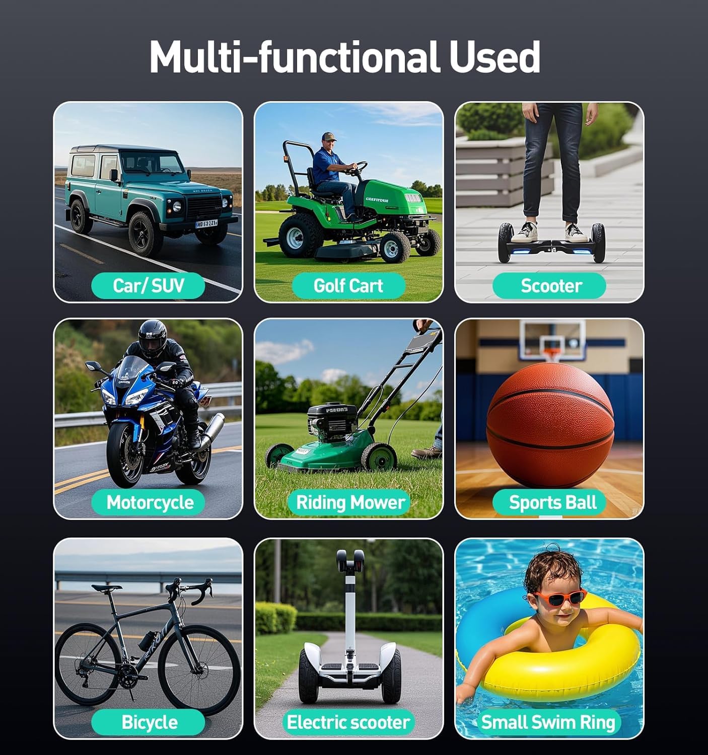 Tire Inflator Portable Air Compressor Air Pump for Car Tires with LED Light Cordless Tire Pump with Pressure — view 3