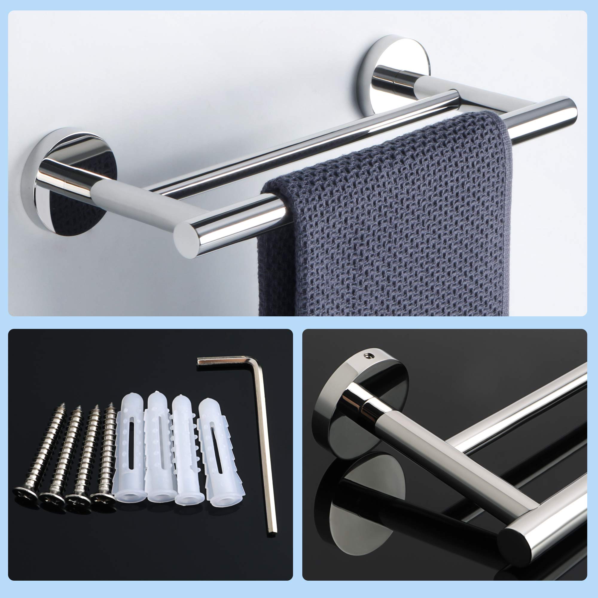 Toalleros de Baño, SAYAYO Toallero Doble Barra de Toalla Cepillado Accesorios Baño Pared Colgador Trapos Cocina Acero Inoxidable Toallero Multifunción para Baño y Cocina 30CM, EGYT3002-C