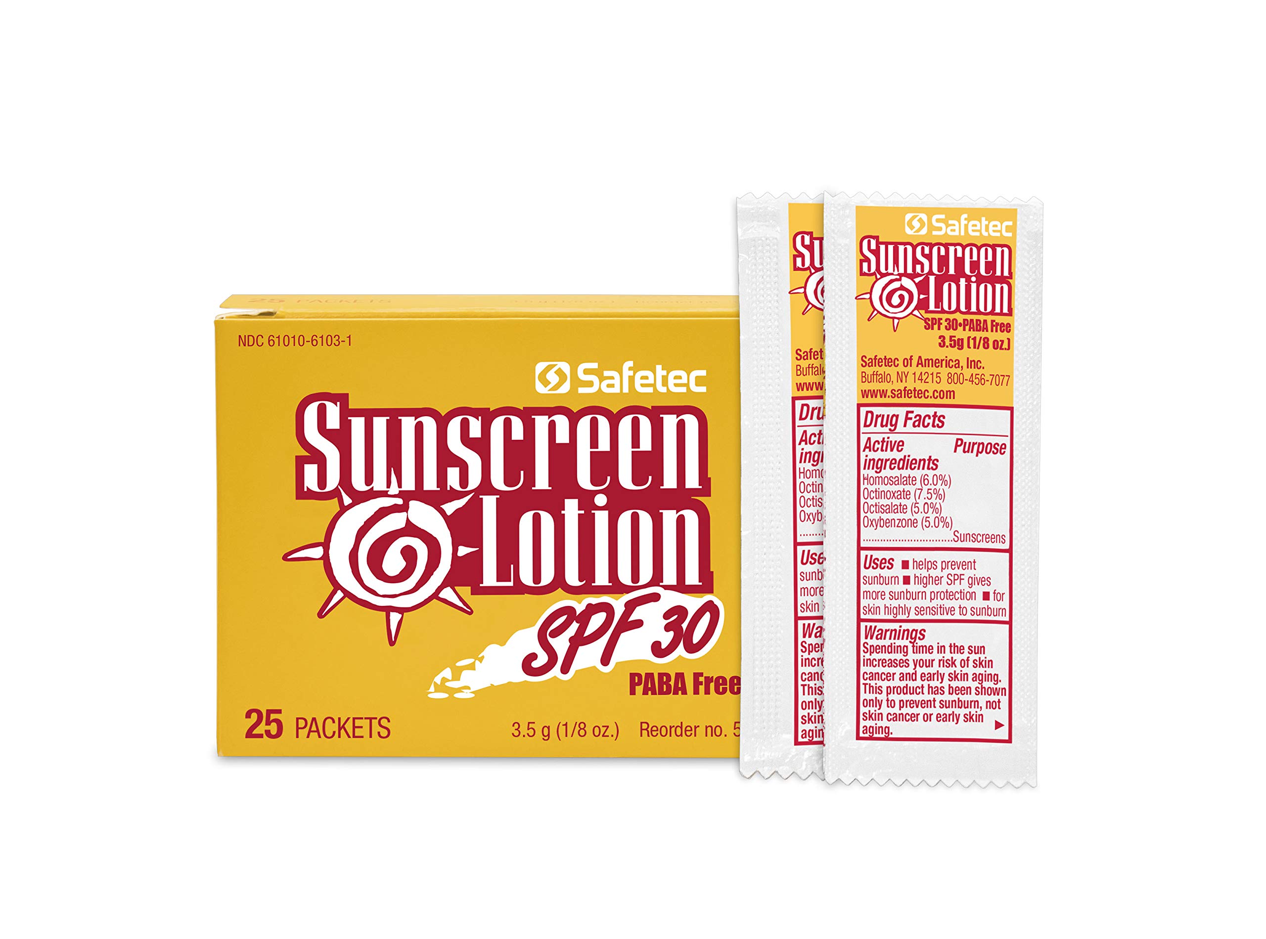 Safetec Sunscreen 3 5 g 123 oz Pouch 25ct Box 24 Boxes case SPF 30