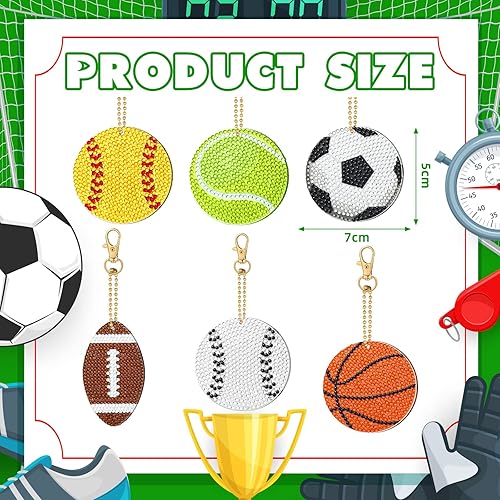 Miniatura 3 de Juego de 24 llaveros de pintura de diamantes de balón de fútbol 5D para bricolaje kit de llavero de fútbol deportivo forma especial para mochila