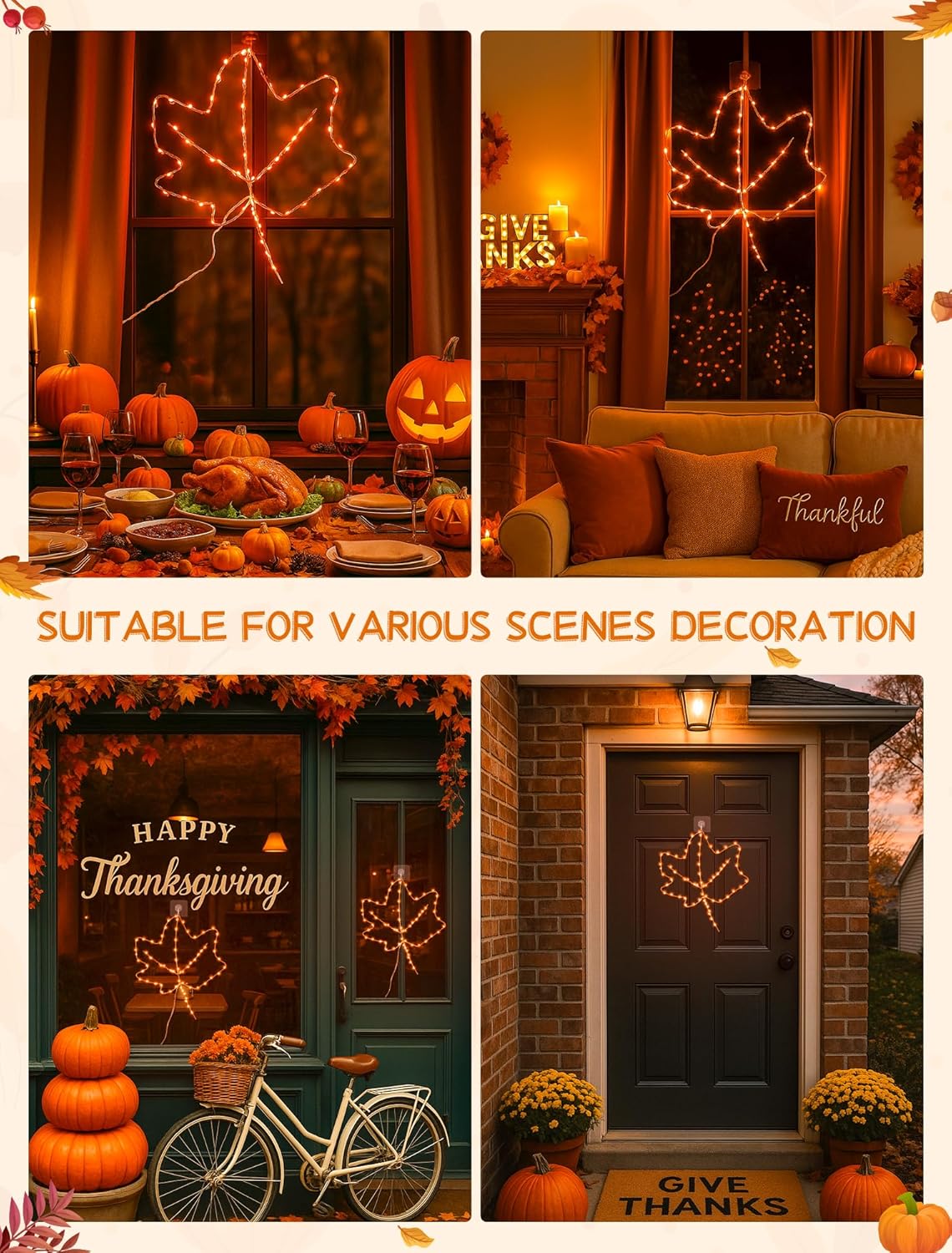 YOUNGAR Thanksgiving Window Lights,64Led Battery/USB Operated Maple Leaves for Fall Decor, 8Modes Timer for Home Indoor, Autumn, Glass Wall,Porch,Outdoor Decor - Image 2