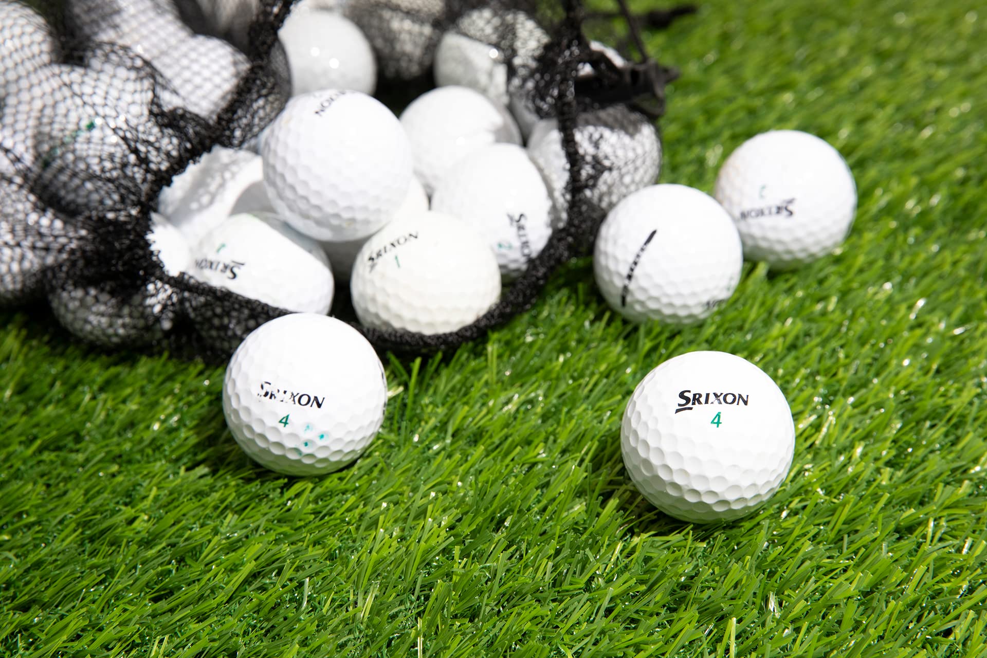Clean Green Golf Balls Recycelte und gebrauchte Golfbälle für Srixon Soft Feel Golfbälle – inklusive Netztasche und gebrauchten Srixon-Golfbällen (48)