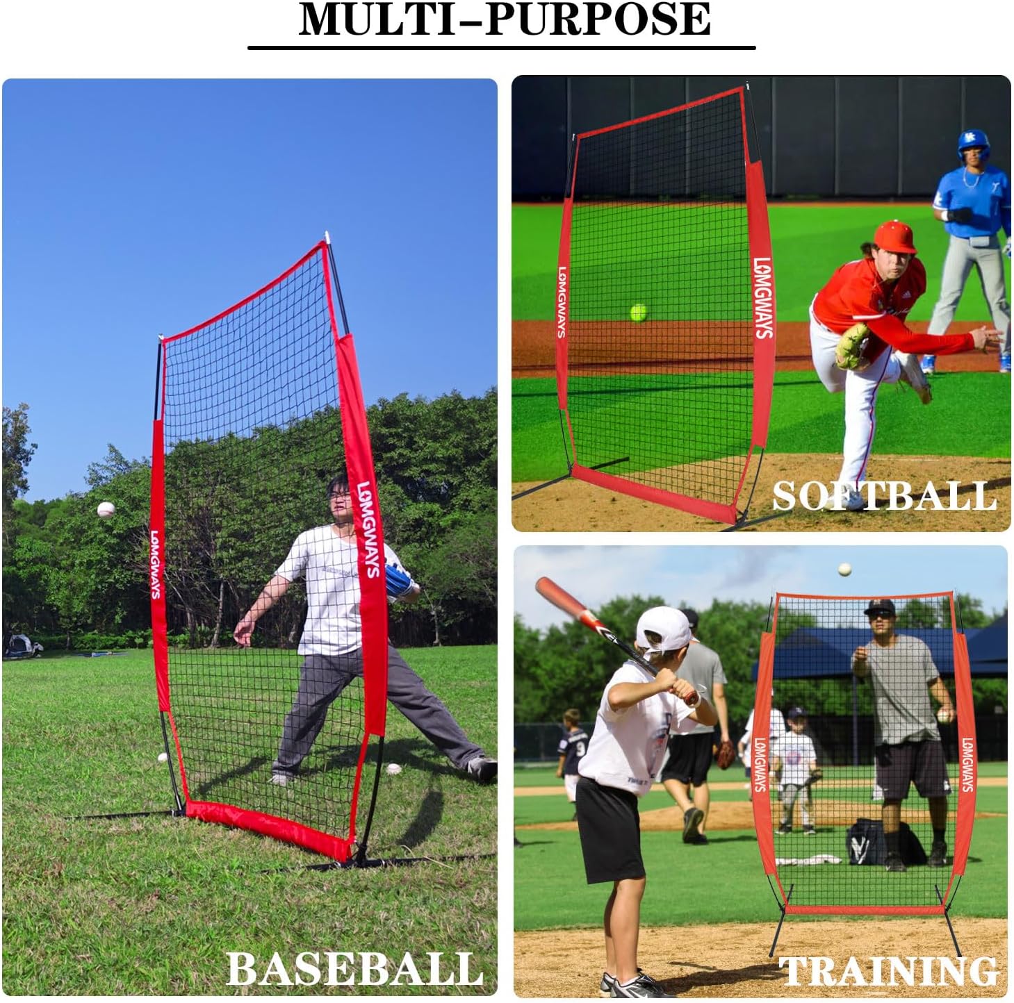 Portable Baseball Softball Pitching Screen, 4x7FT Pitcher Protection Net with Carry Bag and Ground Stakes, Batting Practice Net for Safe Training