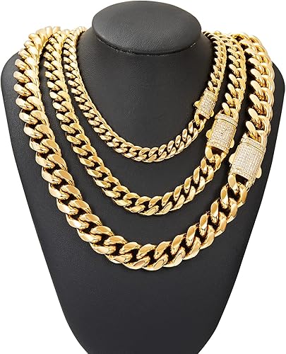 Vista 5 de SUNFERE Cuban Link BraceletNecklace for Men 81014mm 18K Gold Plated 316L Stainless Steel Diamond Clasp Hip Hop Bracelets for Men Jewelry Gift