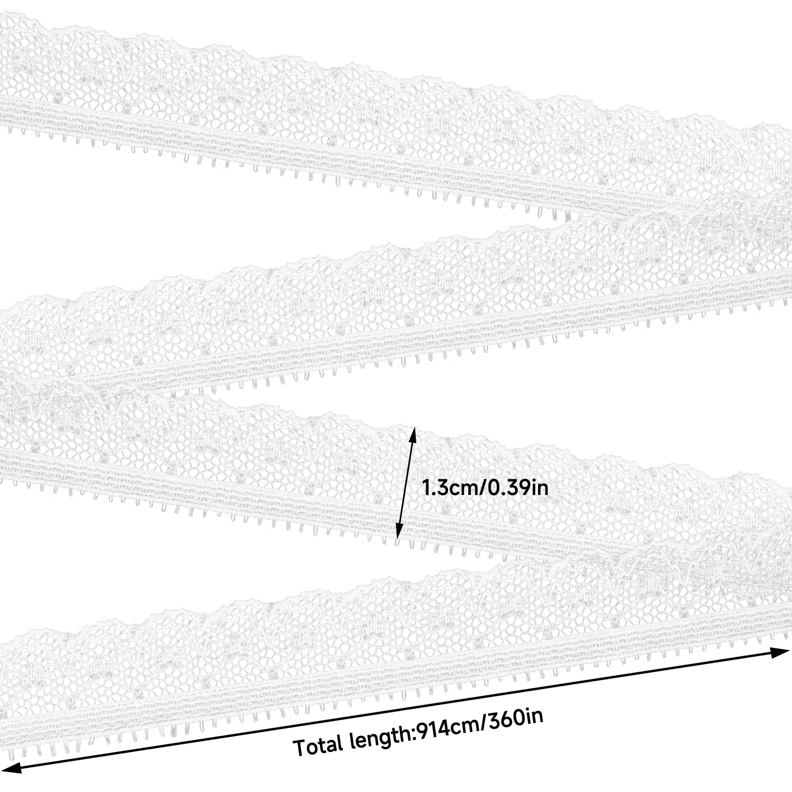 1.3CM x 10 Yards White Stretch Lace Trim,Elastic Floral Crochet Cotton Lace Ribbon for DIY Sewing, Bridal Wedding Dress Decoration, Crafts, Christmas Gift Wrapping