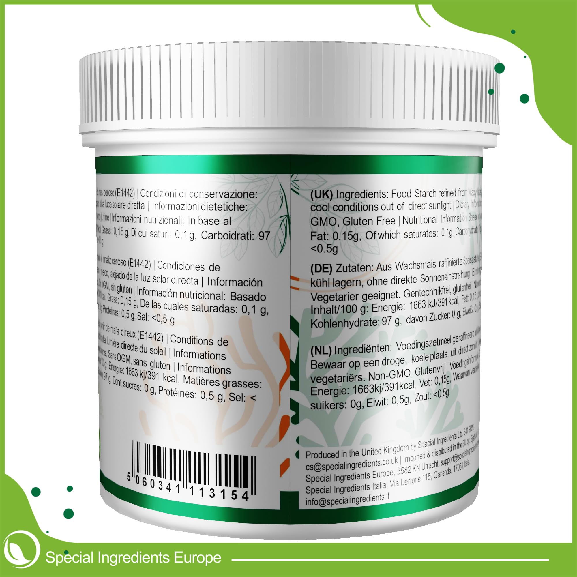 Special Ingredients Ultratex en poudre 500 g - Amidon modifié épaississant, soluble à chaud et à froid - Cuisine moléculaire, végan, sans gluten, sans OGM, casher, halal - Qualité supérieure