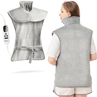 Electric Heating Pad for Back Pain Relief, Neck and Shoulders (60x100cm) Fast-Heat Heated Warmer with Waist Strap, 6 Heat Levels, Auto-Off Timer, Mia&Coco - Comfort Grey