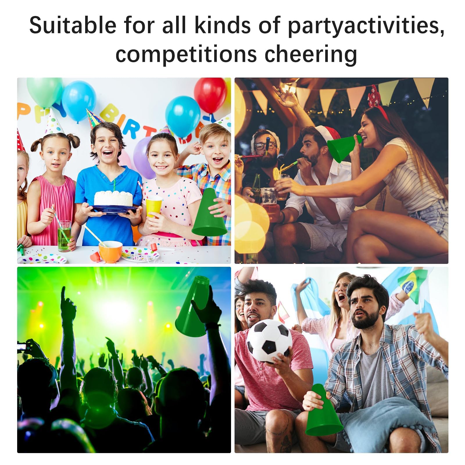 Lot de 30 mégaphones Cheer en plastique vert pour fête - Accessoire de fête pour l'école, les activités de plein air, les fêtes, le sport, les matchs (30, vert)