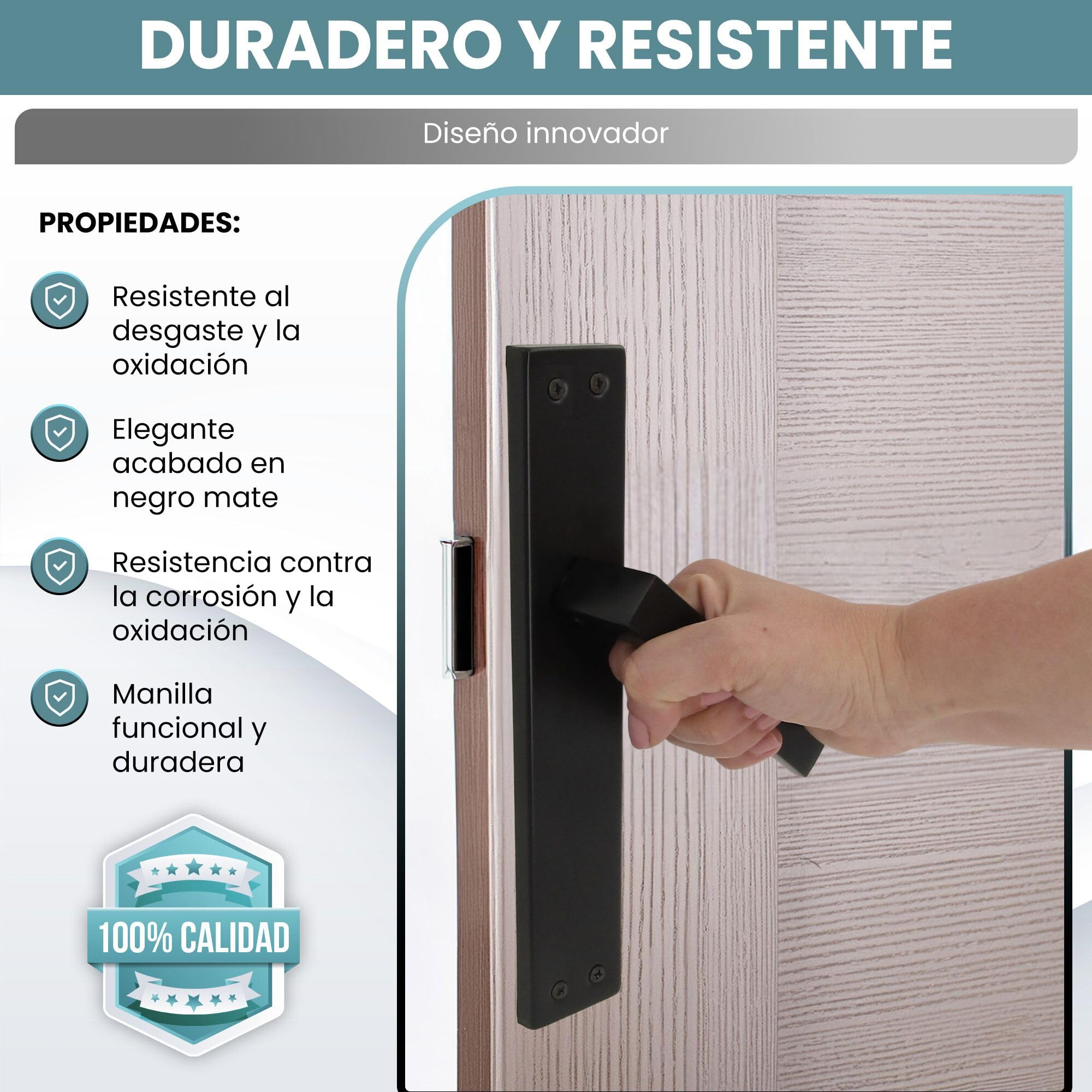 AZERODESIGN-Manetas Puertas Interior Casa-Manillas Puertas Interior Placa Cuadrada-4,5x24,5 cm-Largo Manija de 12 cm-Color Negro Mate-Manivelas Puertas Interior-Material Aluminio