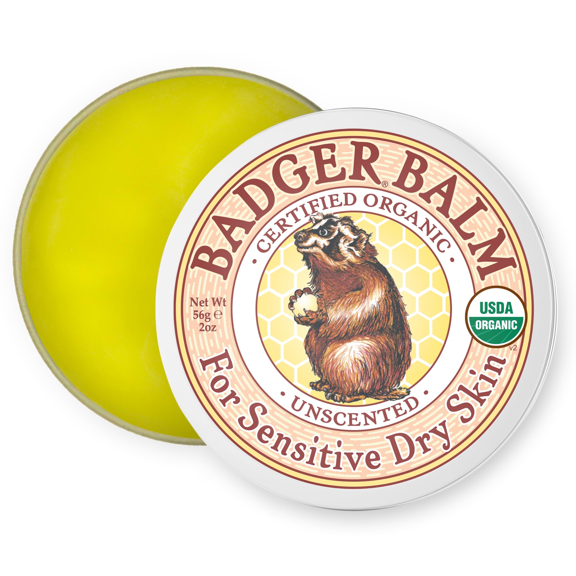 Badger Tin Badger Balm Unscented, Large – Crema de manos para manos estresadas – Crema de cuidado con aceite de oliva y cera de abejas – bálsamo de manos – 720303