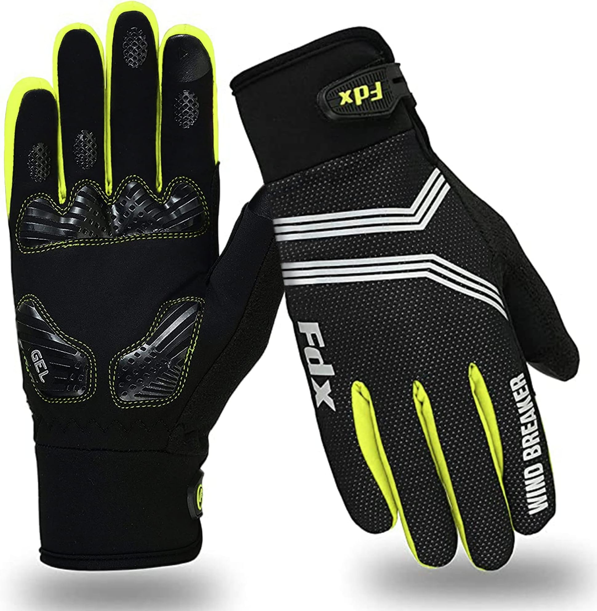 Full Finger Winter Cycling Gloves - Warm Windproof, Mountain Bike Gloves Anti-Slip Padded Palm, Touchscreen, Breathable, Water Resistant MTB Racing and Running Mitts for Men Women